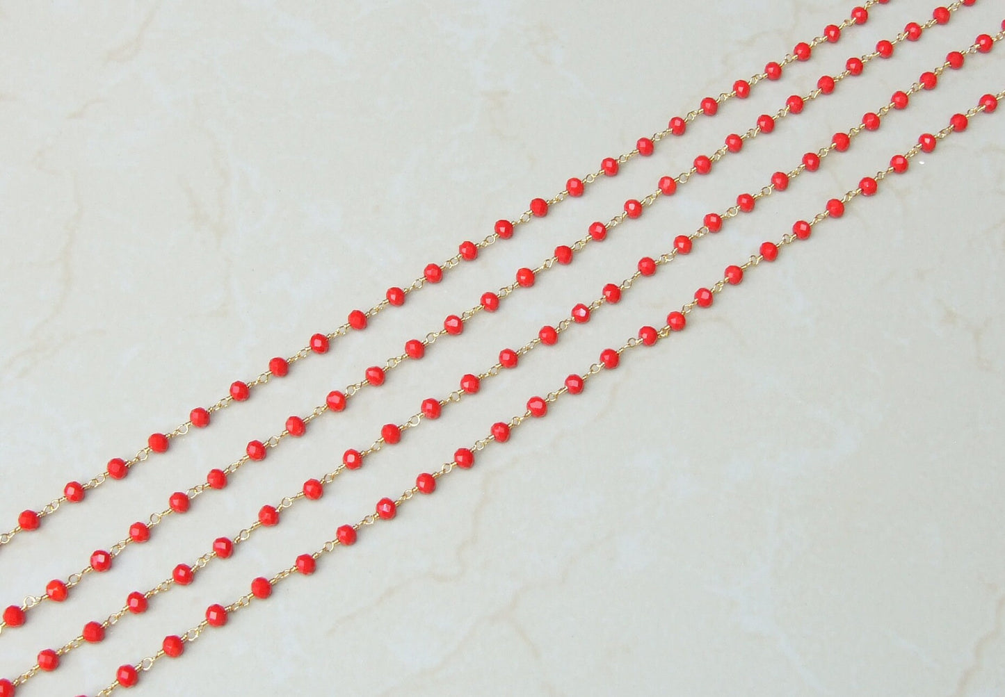 Red Glass Rosary Chain, Bulk Chain, Rondelle Glass Beads, Beaded Chain, Body Chain Jewelry, Gold Chain, Necklace Chain, Belly Chain - EDGBeadsandGems