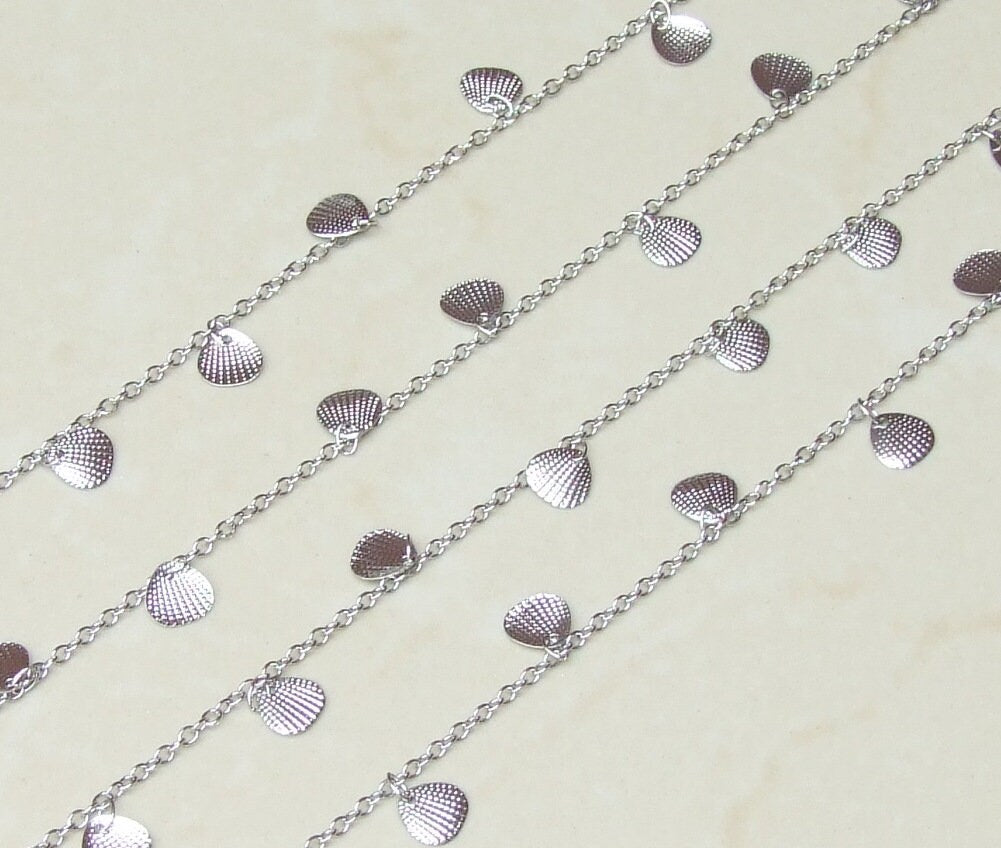 Silver Plated Shell Shaped Chain, Necklace Chain, Bulk Chain, Jewelry Making, Body Chain, Belly Chain, By the Foot, Shell Chain, 2.5mm x 2mm - EDGBeadsandGems