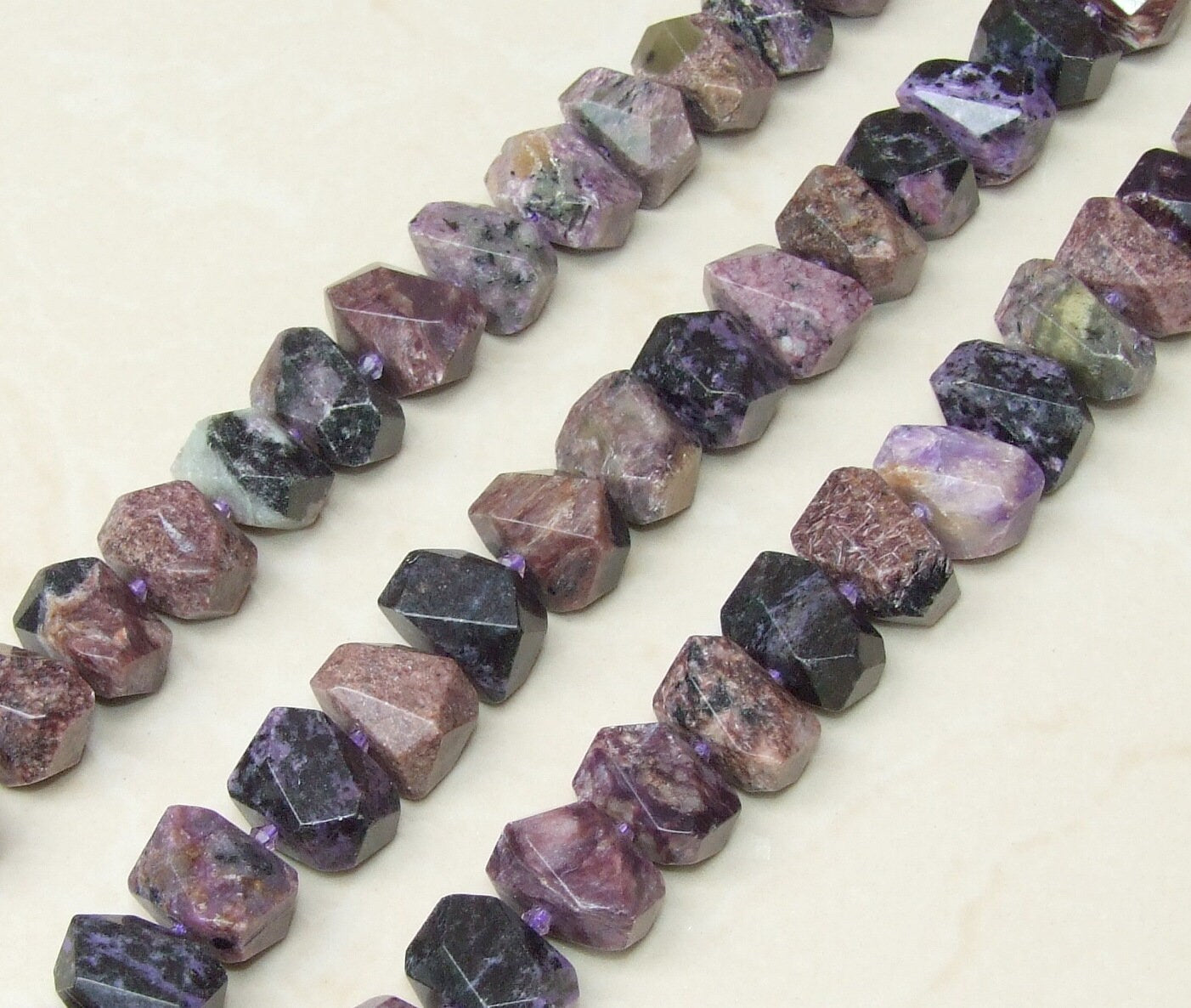 Charoite Faceted Nugget, Gemstone Beads, Polished Charoite Pendant, Charoite Bead, Loose Jewelry Stones, Half Strand, 12mm x 12mm x 20mm - EDGBeadsandGems