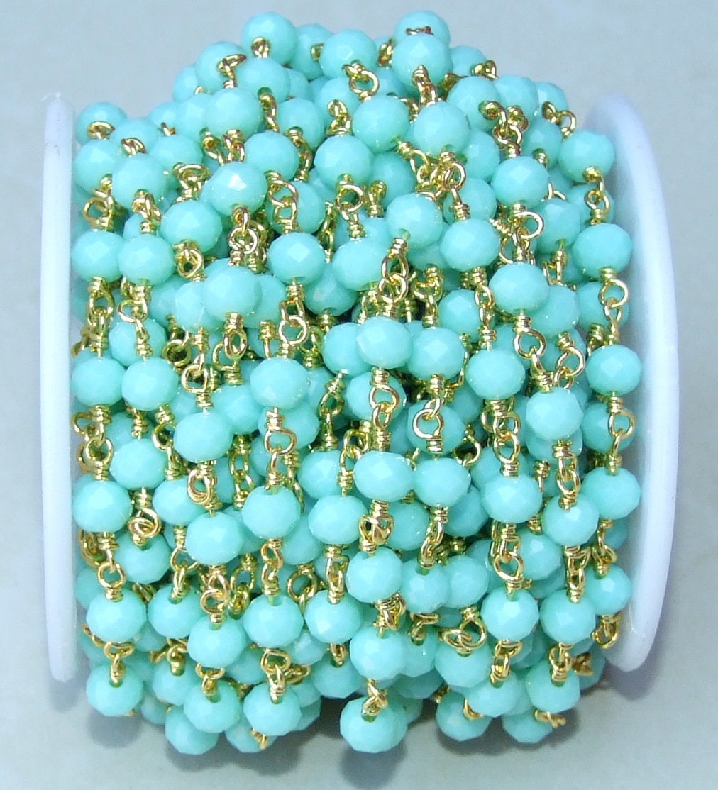 Light Green Glass Rosary Chain, Bulk Chain, Rondelle Glass Beads, Beaded Chain, Body Chain Jewelry, Gold Chain, Necklace Chain, Belly Chain - EDGBeadsandGems