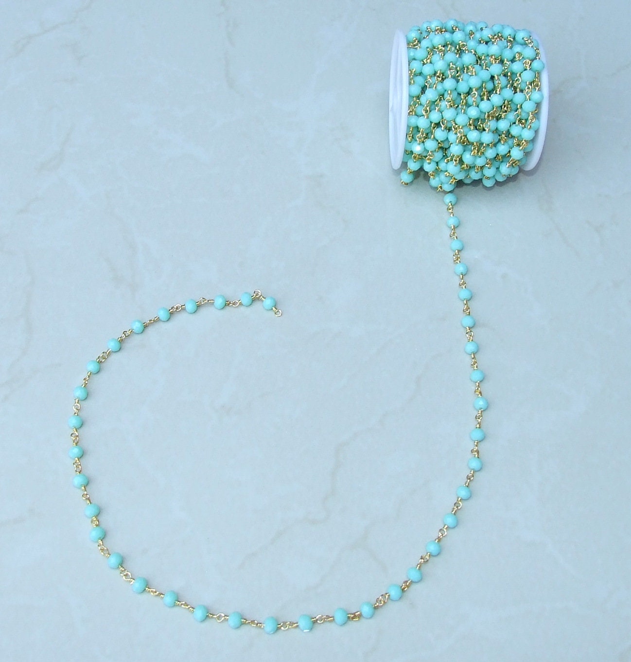 Light Green Glass Rosary Chain, Bulk Chain, Rondelle Glass Beads, Beaded Chain, Body Chain Jewelry, Gold Chain, Necklace Chain, Belly Chain - EDGBeadsandGems