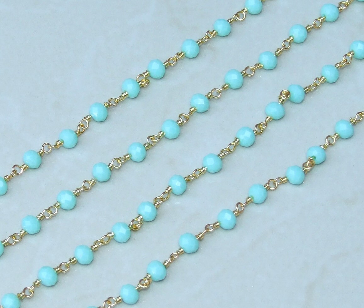 Light Green Glass Rosary Chain, Bulk Chain, Rondelle Glass Beads, Beaded Chain, Body Chain Jewelry, Gold Chain, Necklace Chain, Belly Chain - EDGBeadsandGems