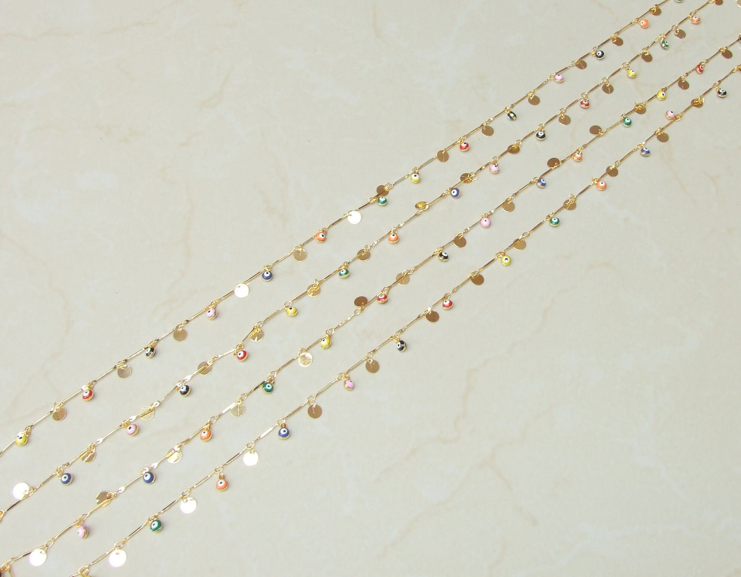 Multi-color Glass Evil Eye Drop Chain, Rosary Chain, Bulk Chain, Beaded Chain, Body Chain Jewelry, Gold Chain, Necklace Chain, Belly Chain - EDGBeadsandGems