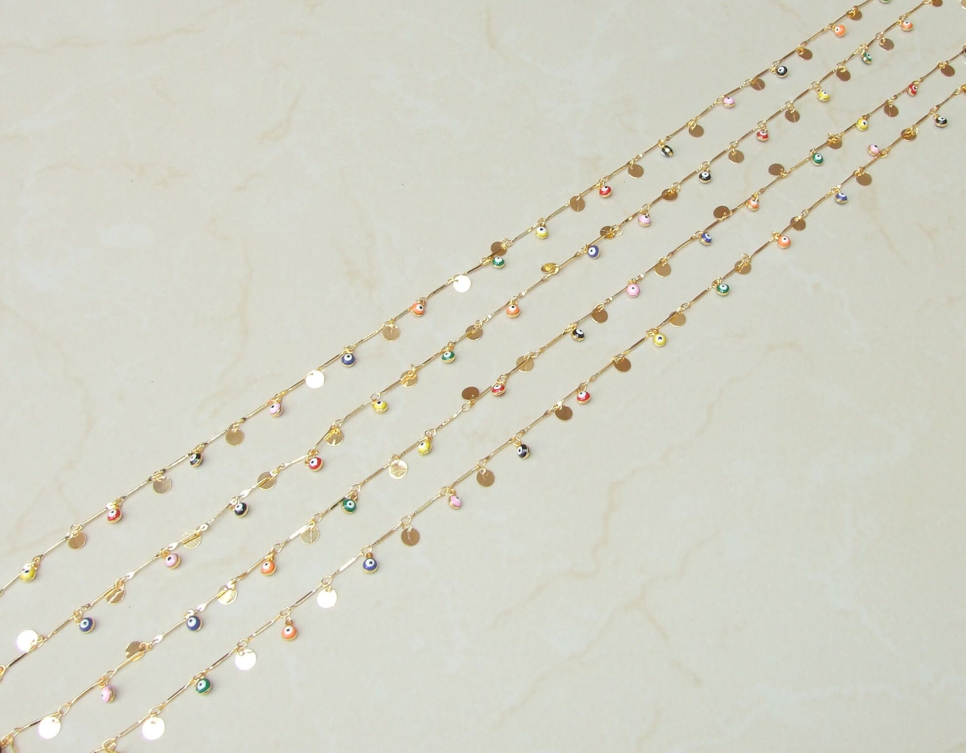 Multi-color Glass Evil Eye Drop Chain, Rosary Chain, Bulk Chain, Beaded Chain, Body Chain Jewelry, Gold Chain, Necklace Chain, Belly Chain - EDGBeadsandGems