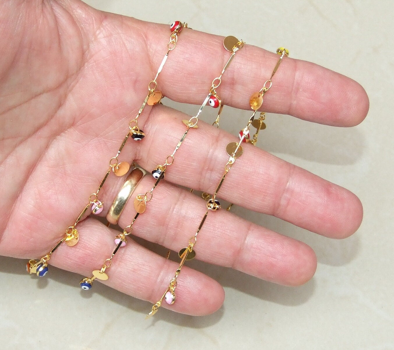 Multi-color Glass Evil Eye Drop Chain, Rosary Chain, Bulk Chain, Beaded Chain, Body Chain Jewelry, Gold Chain, Necklace Chain, Belly Chain - EDGBeadsandGems