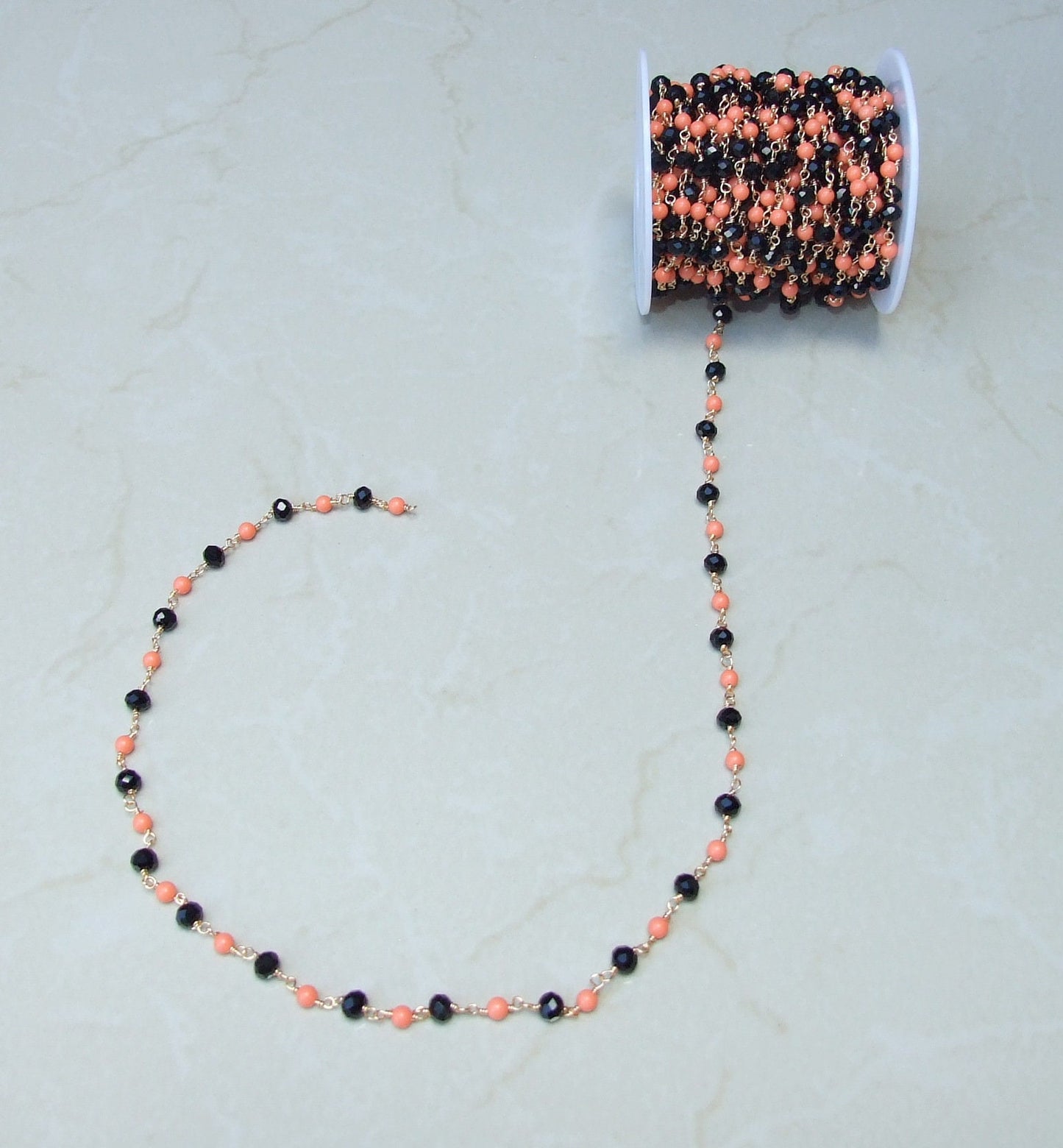 Halloween Black Orange Glass Rosary Chain Bulk Chain, Glass Beads, Beaded Chain, Body Chain Jewelry, Gold Chain, Necklace Chain, Belly Chain - EDGBeadsandGems