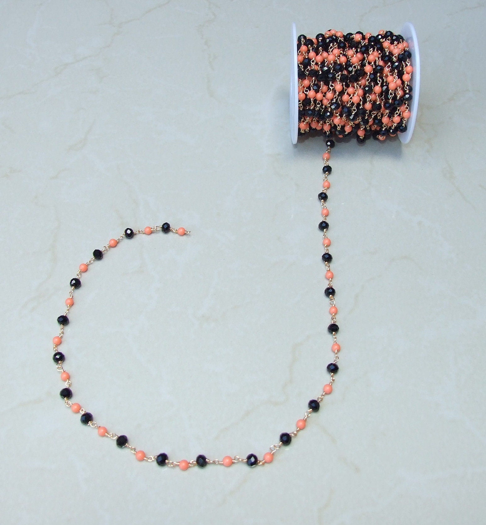 Halloween Black Orange Glass Rosary Chain Bulk Chain, Glass Beads, Beaded Chain, Body Chain Jewelry, Gold Chain, Necklace Chain, Belly Chain - EDGBeadsandGems