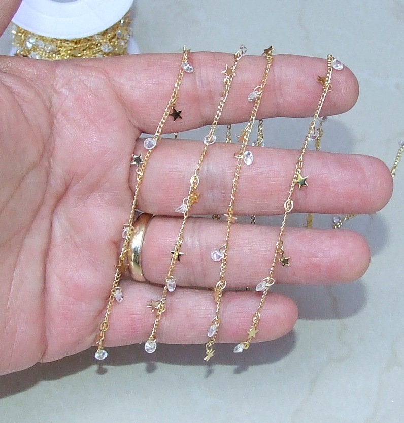 Small Star Crystal Drop Chain, by the Foot, Rosary Chain with Beads, Rosary Chain Wholesale, Rosary Chain Bulk, Rosary Chain, Jewelry Chain - EDGBeadsandGems
