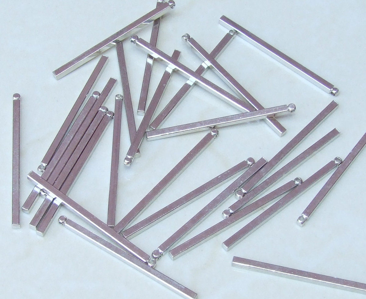 Ten Silver Plated Brass Rectangle Pendant - Bar Pendant - Square Pendant - Top Loop - 10 each - 2mm x 2mm x 40mm long - EDGBeadsandGems