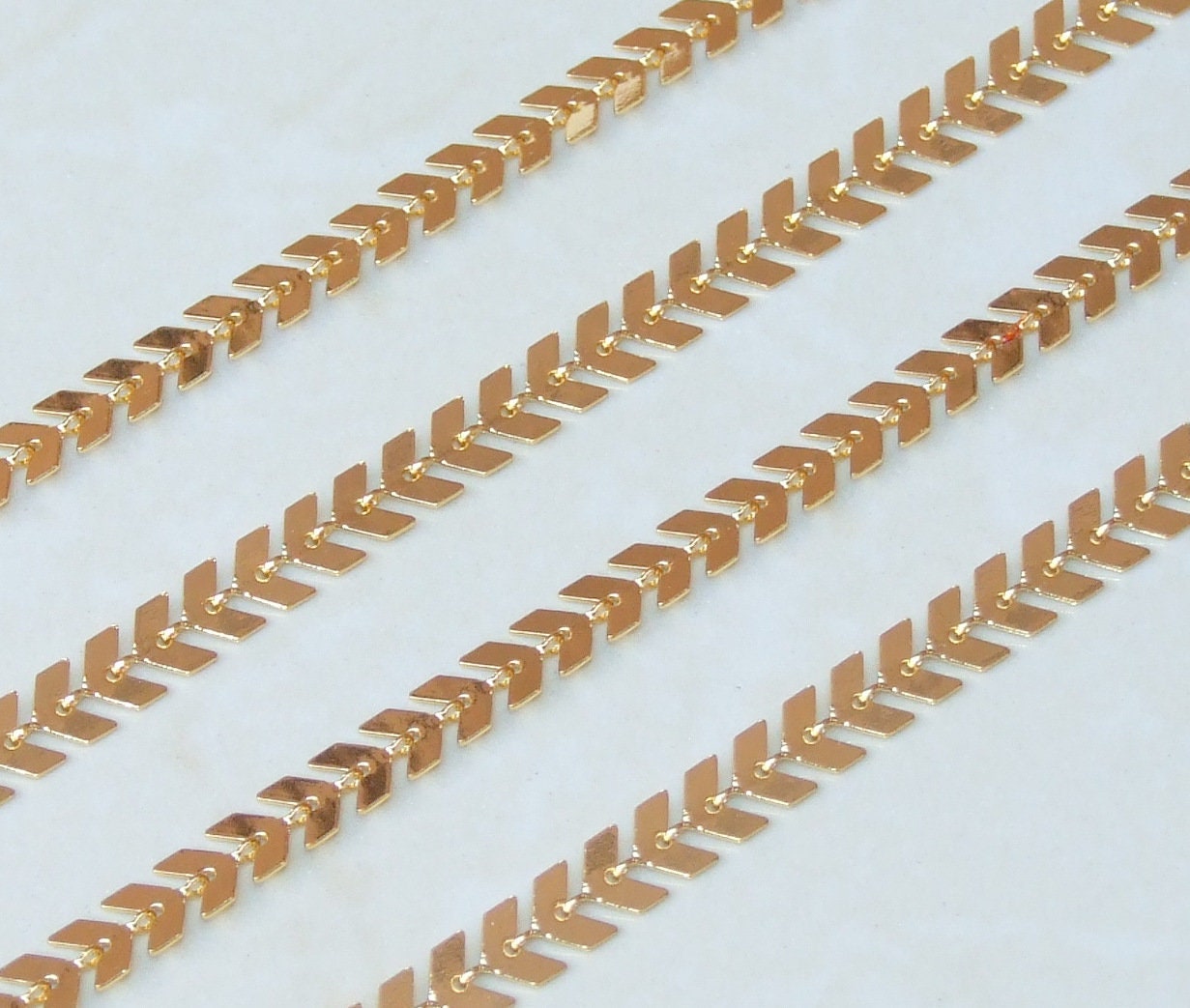 Gold Plated Fish Bone Chain, Chevron Chain, Necklace Chain, Bulk Chain, Jewelry Making, Body Chain, Belly Chain, Gold Chain, 6.2mm x 2.0mm - EDGBeadsandGems