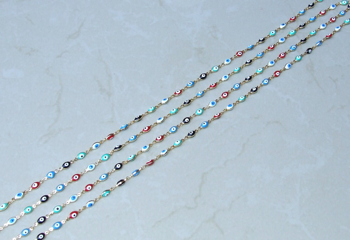 Multi-color Glass Horse Eye Shaped Evil Eye Rosary Chain, Bulk Chain, Beaded Chain, Body Chain, Gold Chain, Necklace Chain, Belly Chain - EDGBeadsandGems