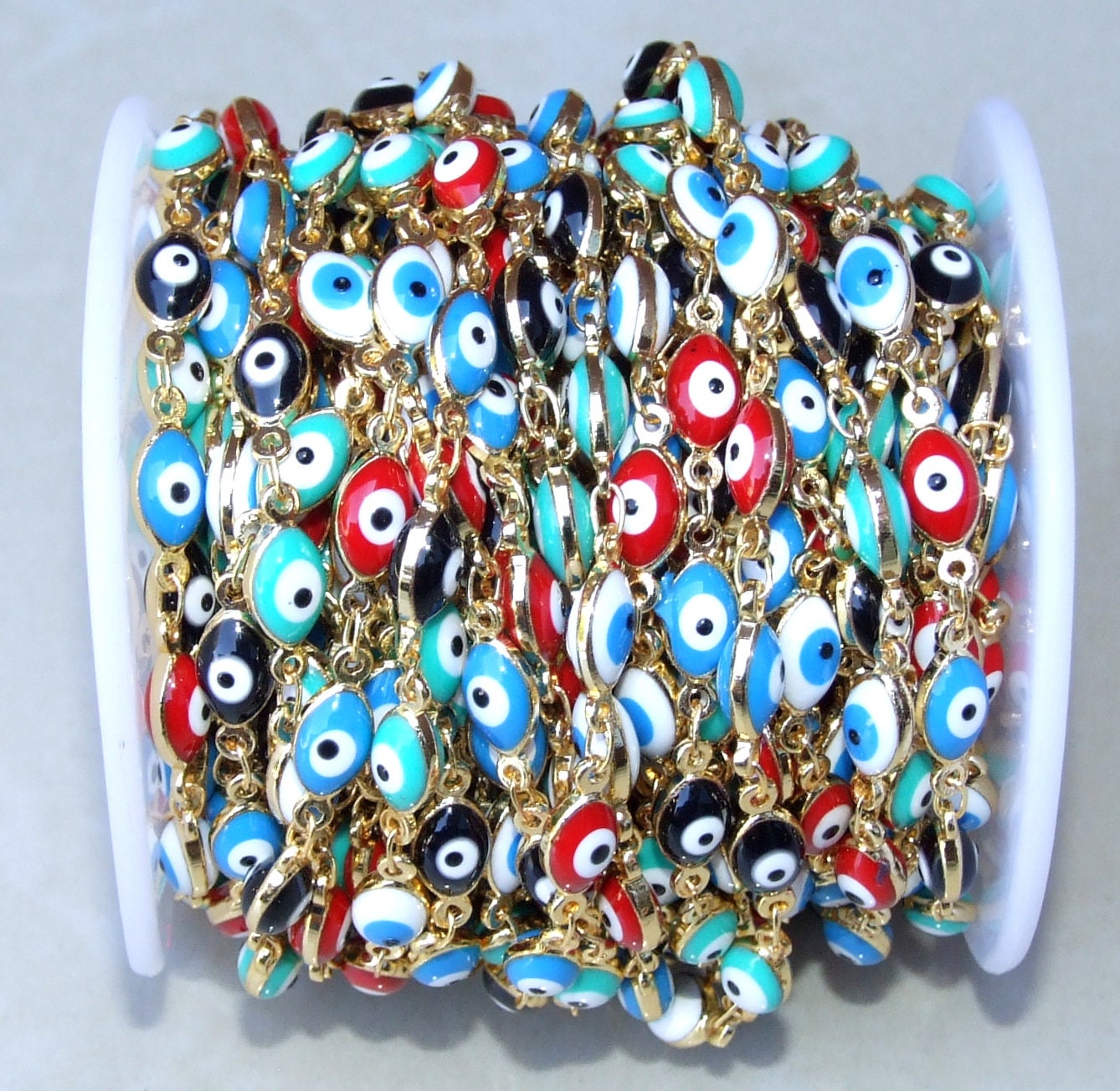 Multi-color Glass Horse Eye Shaped Evil Eye Rosary Chain, Bulk Chain, Beaded Chain, Body Chain, Gold Chain, Necklace Chain, Belly Chain - EDGBeadsandGems