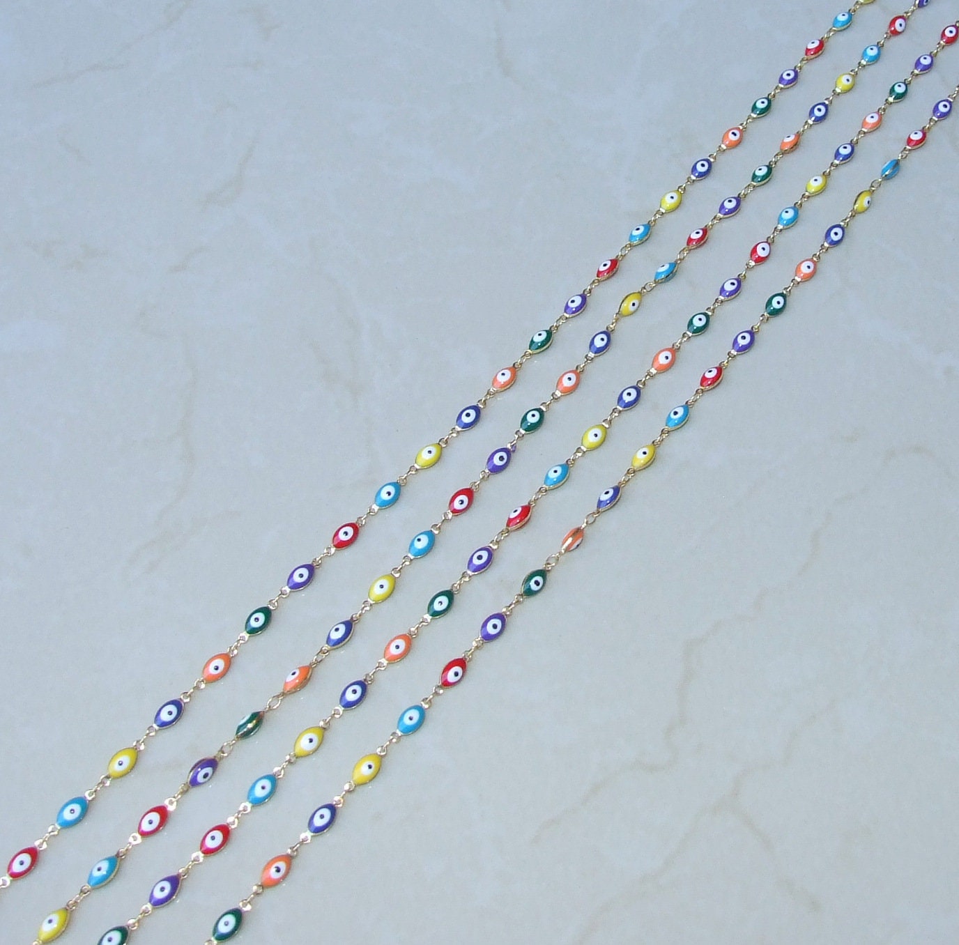 Multi-color Glass Horse Eye Shaped Evil Eye Rosary Chain, Bulk Chain, Beaded Chain, Body Chain, Gold Chain, Necklace Chain, Belly Chain - EDGBeadsandGems