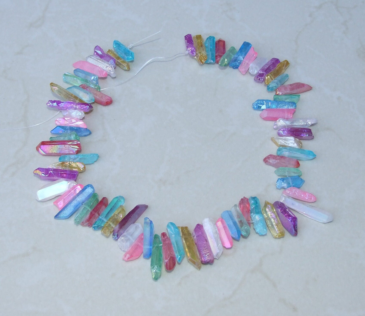 Multi-Colored Titanium Quartz Cluster Point, Titanium Quartz Points Strand, Raw Quartz Points Drilled, Quartz Crystals Points Strand of Bead - EDGBeadsandGems