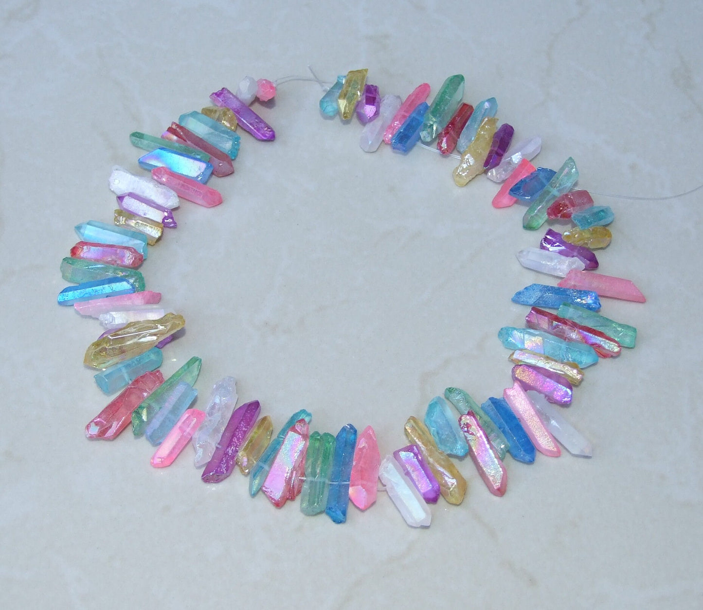 Multi-Colored Titanium Quartz Cluster Point, Titanium Quartz Points Strand, Raw Quartz Points Drilled, Quartz Crystals Points Strand of Bead - EDGBeadsandGems