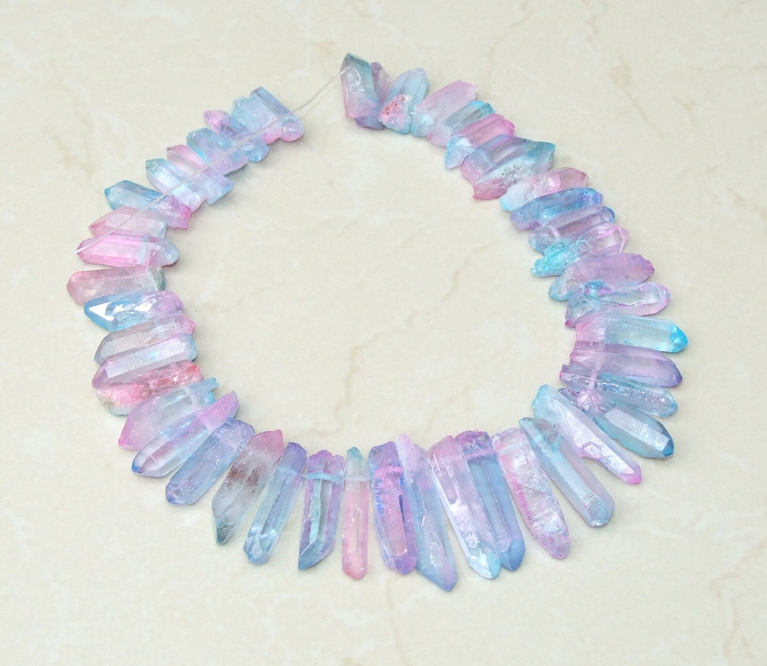 Light Blue & Pink Titanium Quartz Points, Quartz Crystal, Crystals Points, Raw Crystal Quartz Strand, Crystal Gemstones Beads - 20mm - 40+mm - EDGBeadsandGems