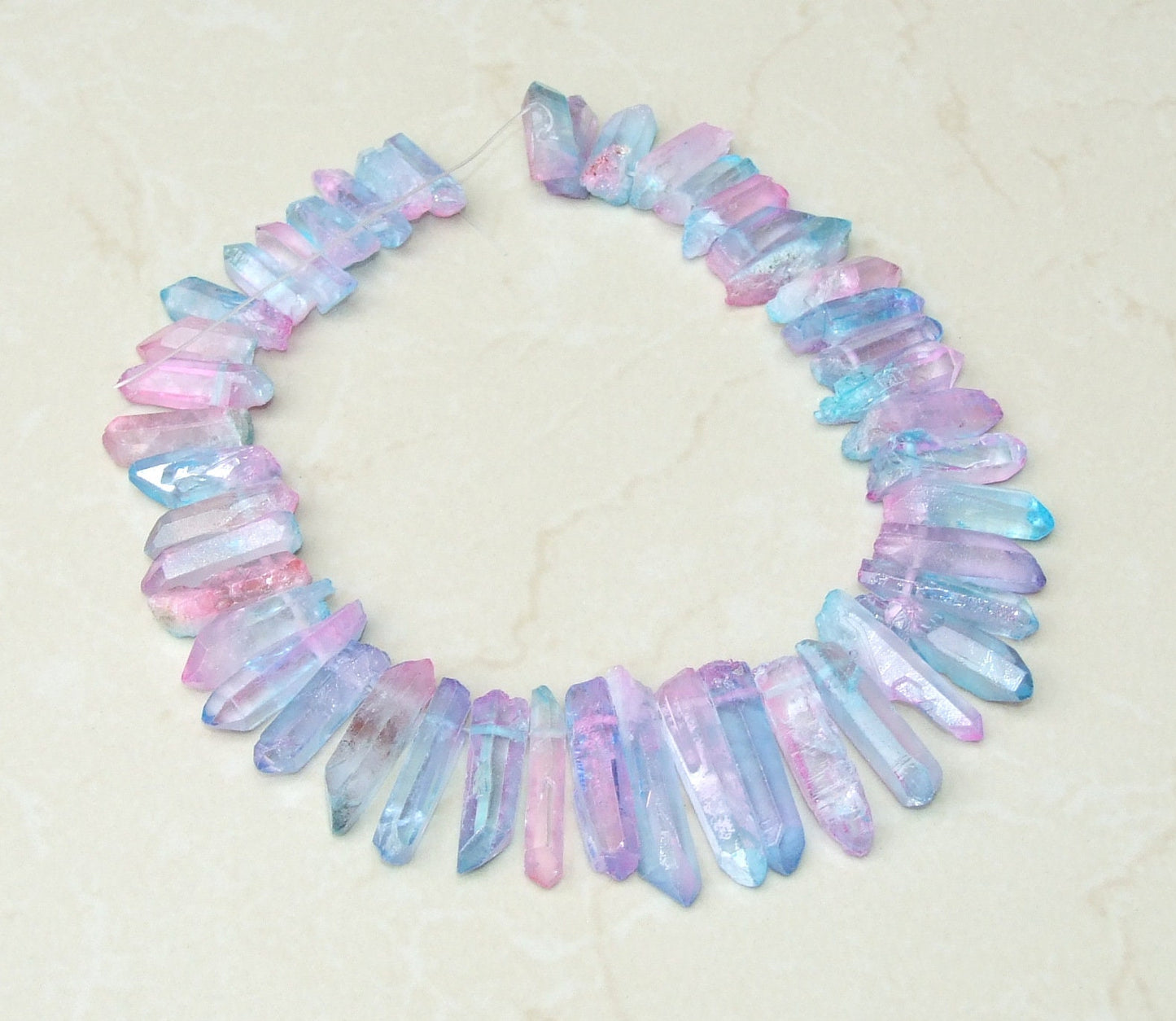 Light Blue & Pink Titanium Quartz Points, Quartz Crystal Beads, Crystals Points, Raw Crystal Quartz Strand, Thick and Thin - 20mm - 40+mm - EDGBeadsandGems