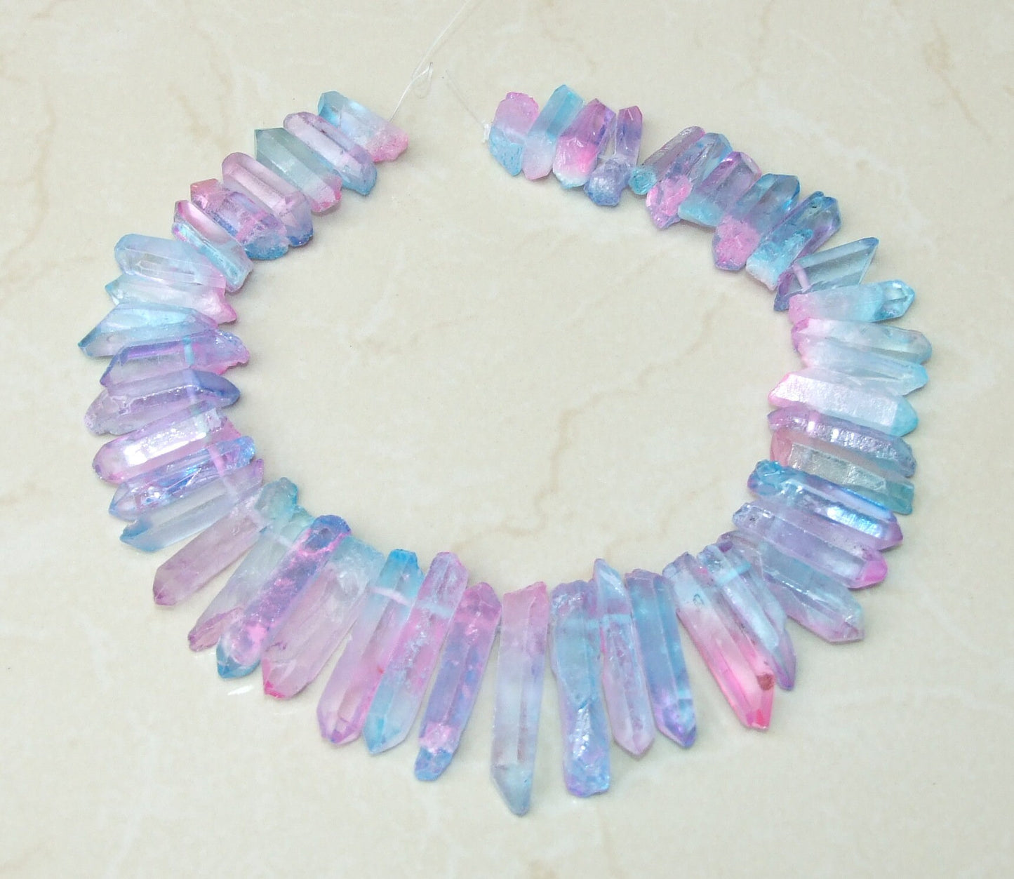 Light Blue & Pink Titanium Quartz Points, Quartz Crystal, Crystals Points, Raw Crystal Quartz Strand, Crystal Gemstones Beads - 20mm - 40+mm - EDGBeadsandGems