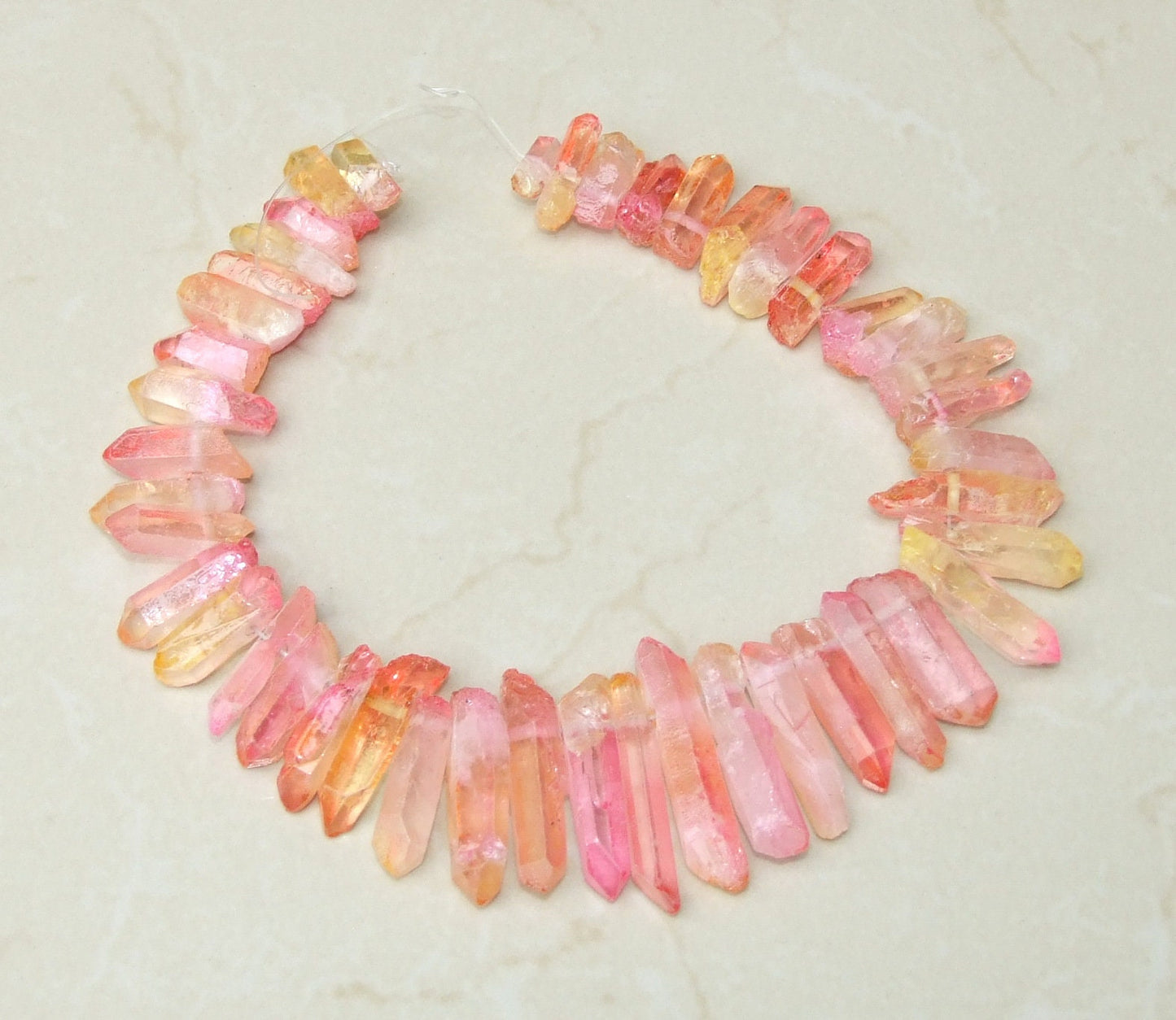 Pink & Yellow Titanium Quartz Point, Quartz Points Strand, Raw Quartz Points Drilled, Crystals Points, Gemstone Beads, 20-40mm - EDGBeadsandGems
