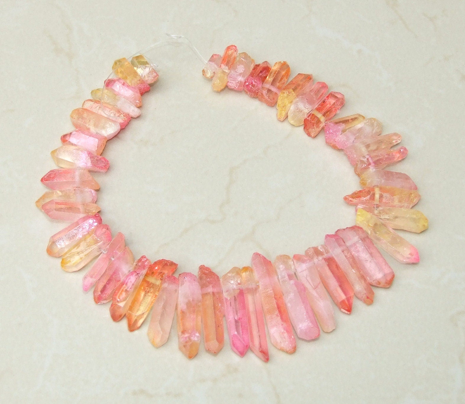 Pink & Yellow Titanium Quartz Point, Quartz Points Strand, Raw Quartz Points Drilled, Crystals Points, Gemstone Beads, 20-40mm - EDGBeadsandGems