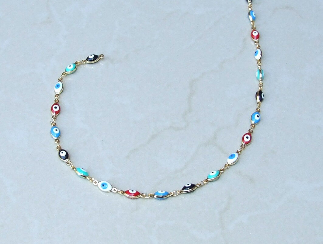 Multi-color Glass Horse Eye Shaped Evil Eye Rosary Chain, Bulk Chain, Beaded Chain, Body Chain, Gold Chain, Necklace Chain, Belly Chain - EDGBeadsandGems