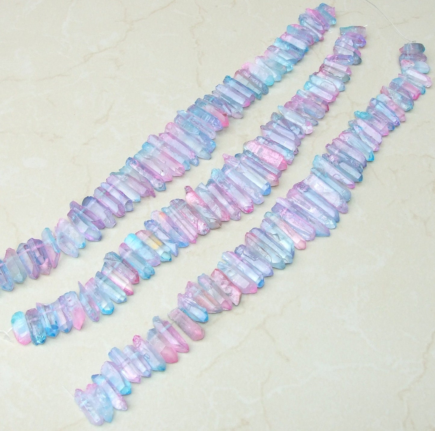Light Blue & Pink Titanium Quartz Points, Quartz Crystal, Crystals Points, Raw Crystal Quartz Strand, Crystal Gemstones Beads - 20mm - 40+mm - EDGBeadsandGems
