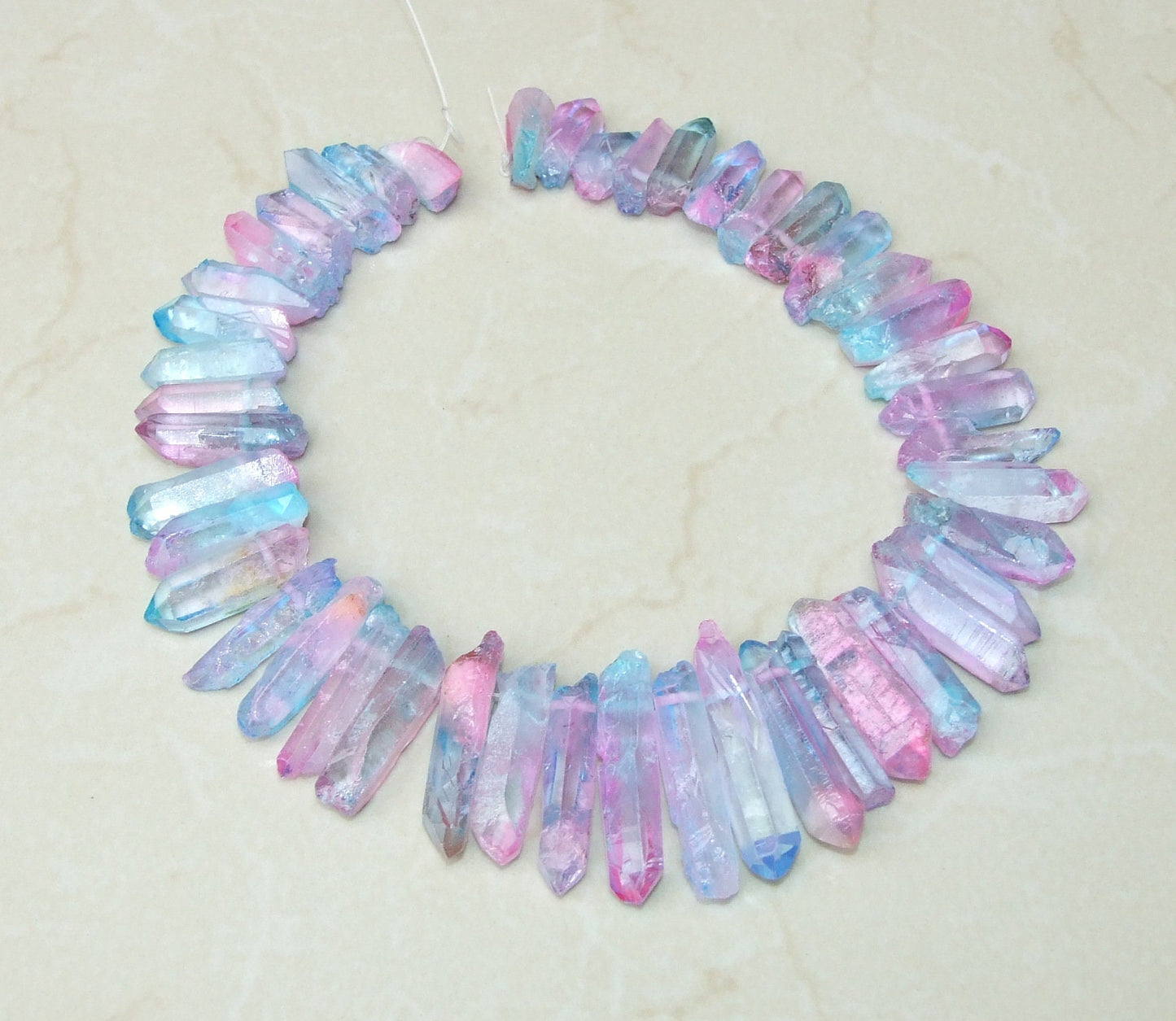 Light Blue & Pink Titanium Quartz Points, Quartz Crystal, Crystals Points, Raw Crystal Quartz Strand, Crystal Gemstones Beads - 20mm - 40+mm - EDGBeadsandGems