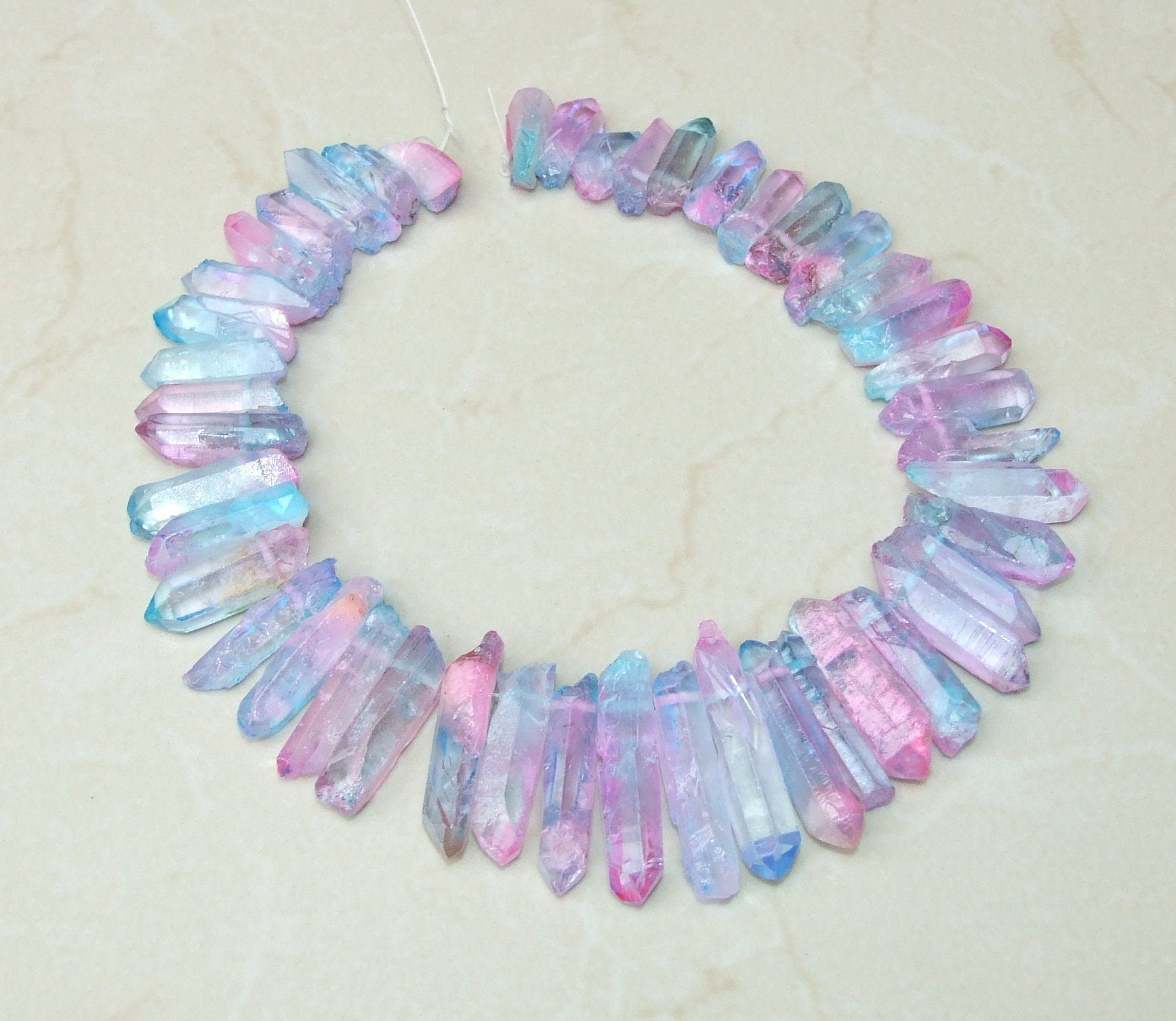 Light Blue & Pink Titanium Quartz Points, Quartz Crystal, Crystals Points, Raw Crystal Quartz Strand, Crystal Gemstones Beads - 20mm - 40+mm - EDGBeadsandGems