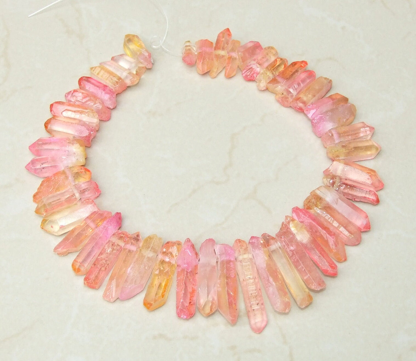 Pink & Yellow Titanium Quartz Point, Quartz Points Strand, Raw Quartz Points Drilled, Crystals Points, Gemstone Beads, 20-40mm - EDGBeadsandGems