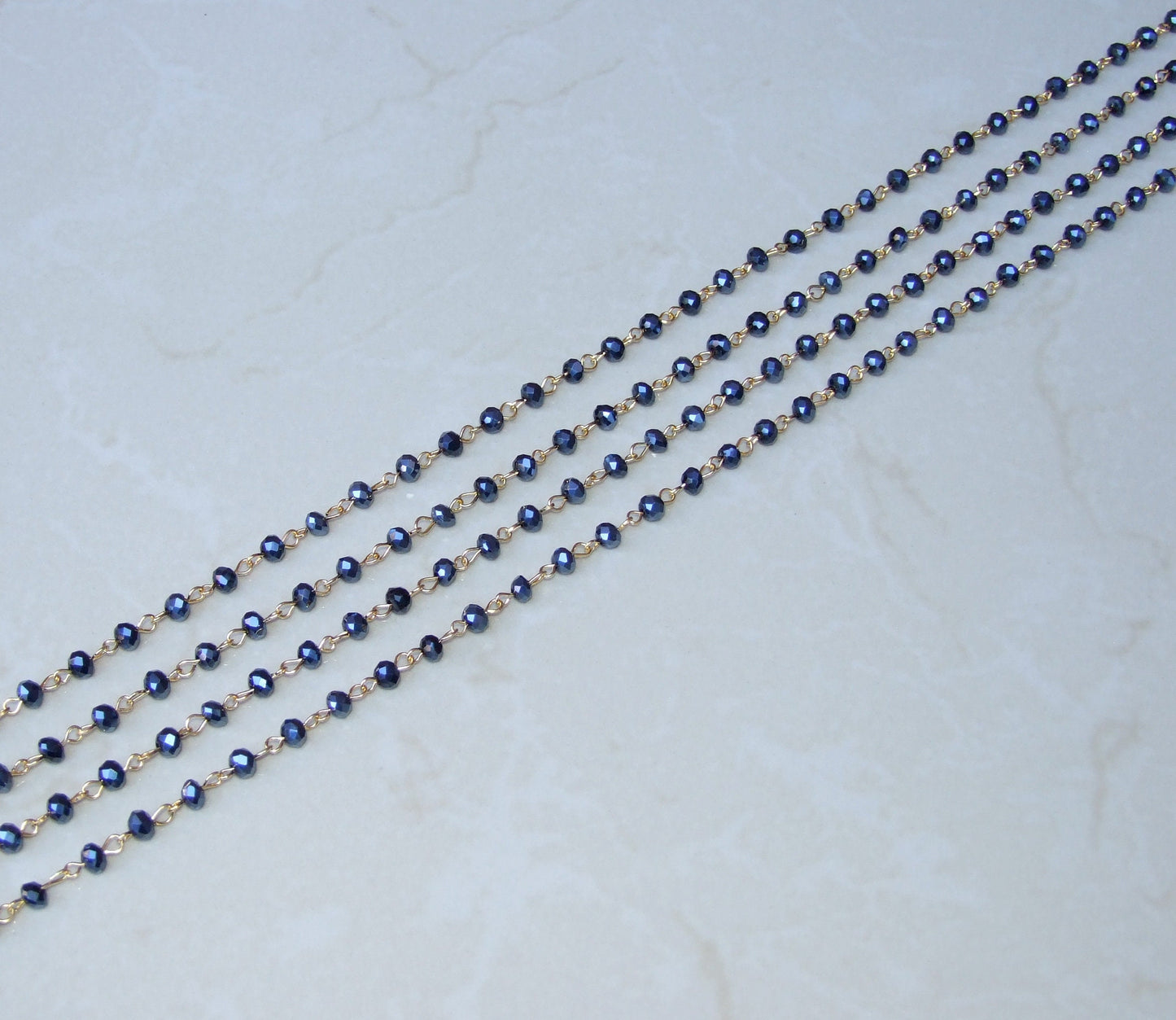 Indigo Blue Glass Rosary Chain, 1 Meter, Gold Chain, Bulk Chain, Glass Beads, Beaded Chain, Body Chain Jewelry, Necklace Chain, Belly Chain - EDGBeadsandGems