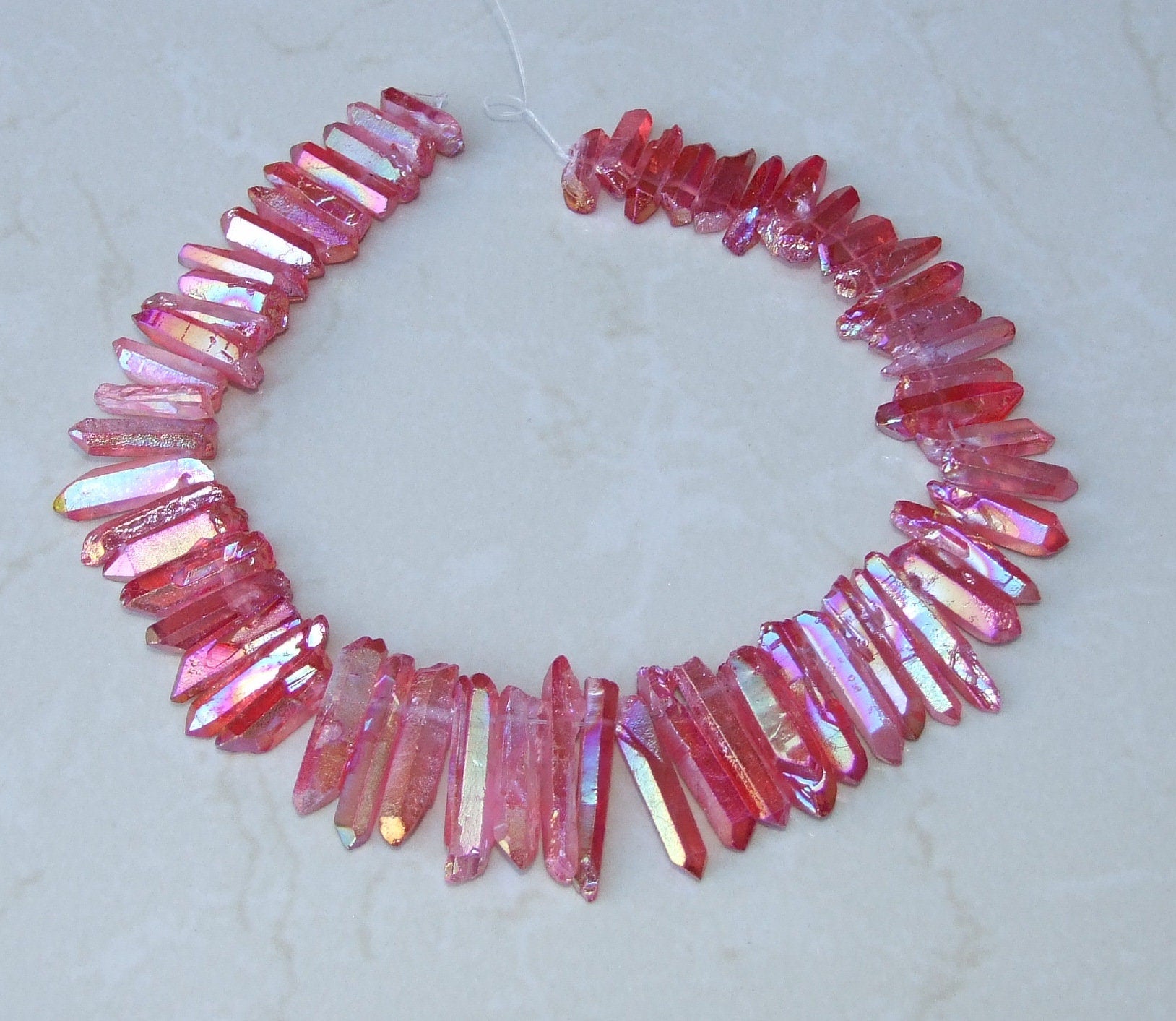 Bright Red Titanium AB Quartz Points, Titanium Quartz Points Strand, Raw Quartz Points Drilled, Quartz Crystals Points Strand Beads, 20-38mm - EDGBeadsandGems