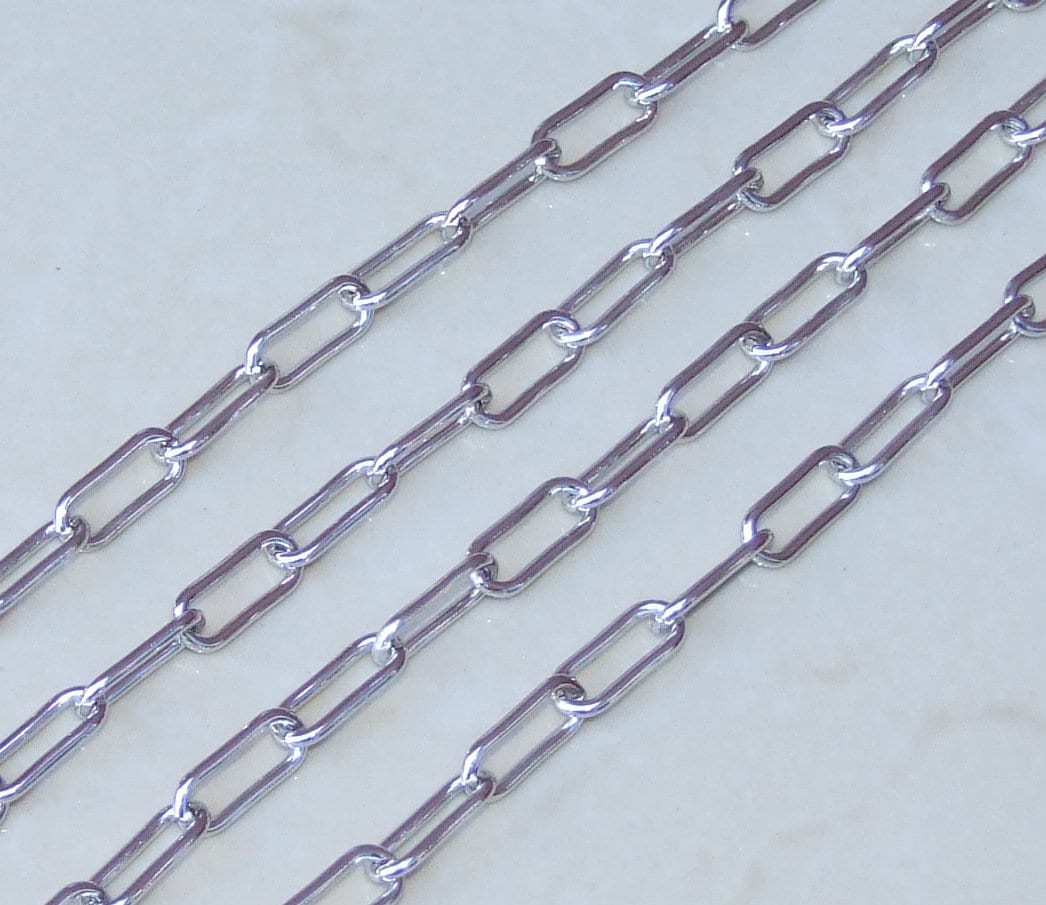 Silver Paper Clip Chain, Oval C Link Cable Chain, Jewelry Chain, Necklace Chain, Body Chain, Bulk Chain, Jewelry Supplies, 16mm x 7mm, 01B-P - EDGBeadsandGems