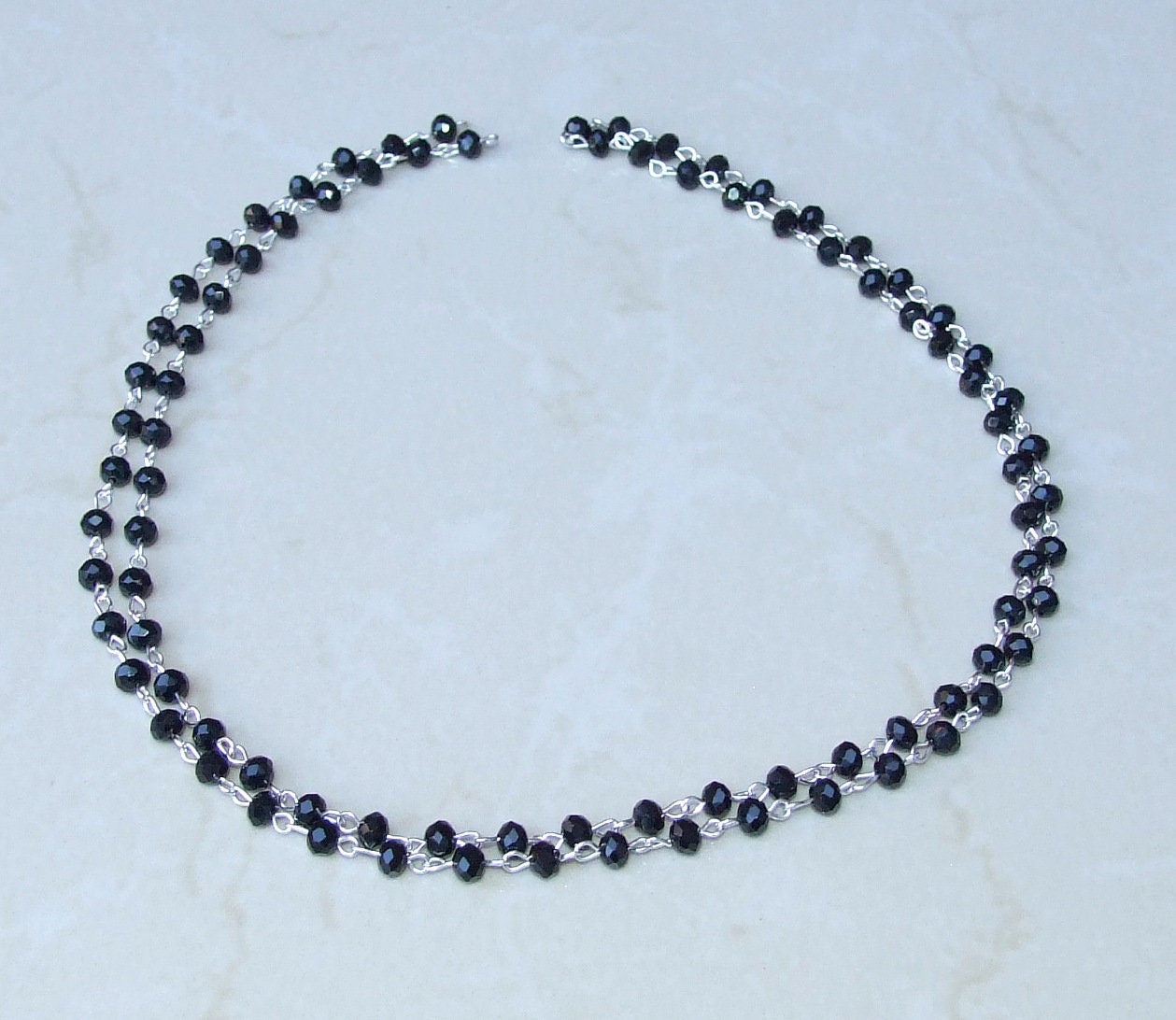 Jet Black Glass Rosary Chain, 1 Meter, Silver Chain, Bulk Chain, Faceted, Beaded Chain, Body Chain Jewelry, Necklace Chain, Belly Chain, 103 - EDGBeadsandGems