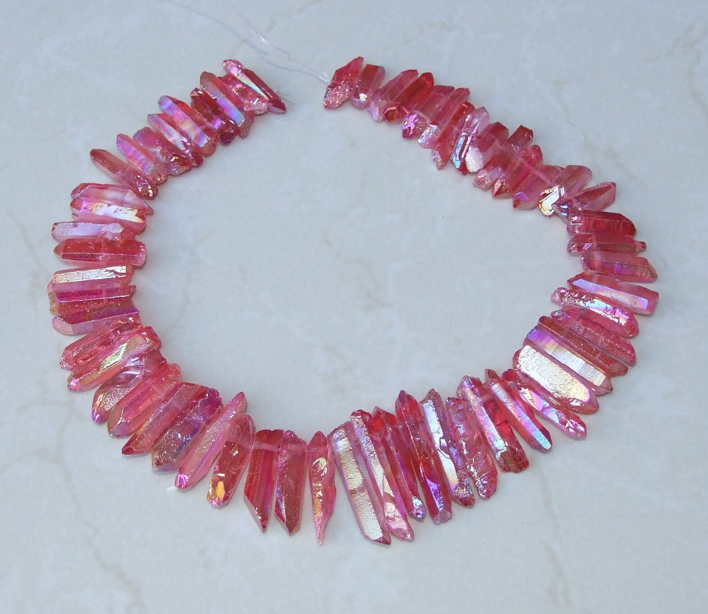 Bright Red Titanium AB Quartz Points, Titanium Quartz Points Strand, Raw Quartz Points Drilled, Quartz Crystals Points Strand Beads, 20-38mm - EDGBeadsandGems