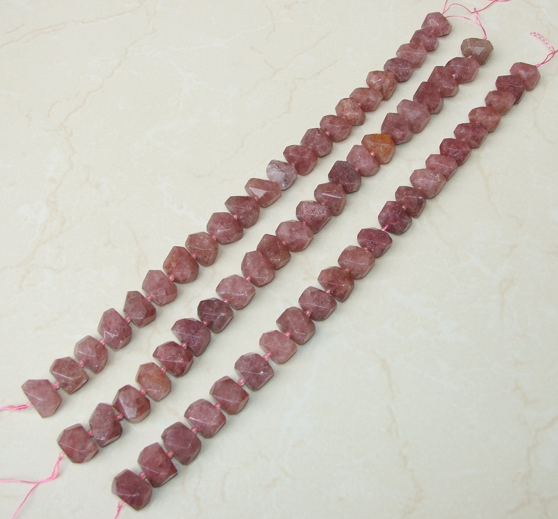 Strawberry Quartz Faceted Nugget, Quartz Pendant, Gemstone Beads, Jewelry Stones, Strawberry Quartz Beads, Half Strand - 14mm x 14mm x 19mm - EDGBeadsandGems