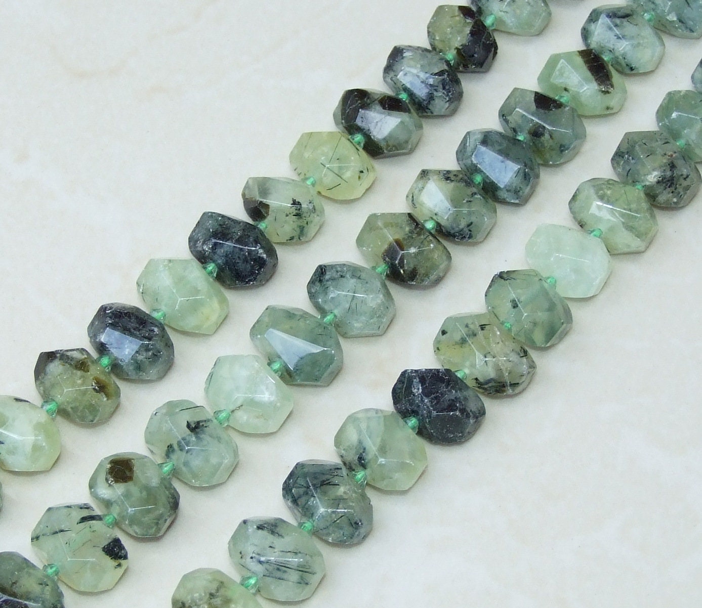 Prehnite Faceted Nugget, Polished Prehnite Pendant, Gemstone Beads, Jewelry Stones, Prehnite Beads, Half Strand - 14mm x 14mm x 17mm - EDGBeadsandGems