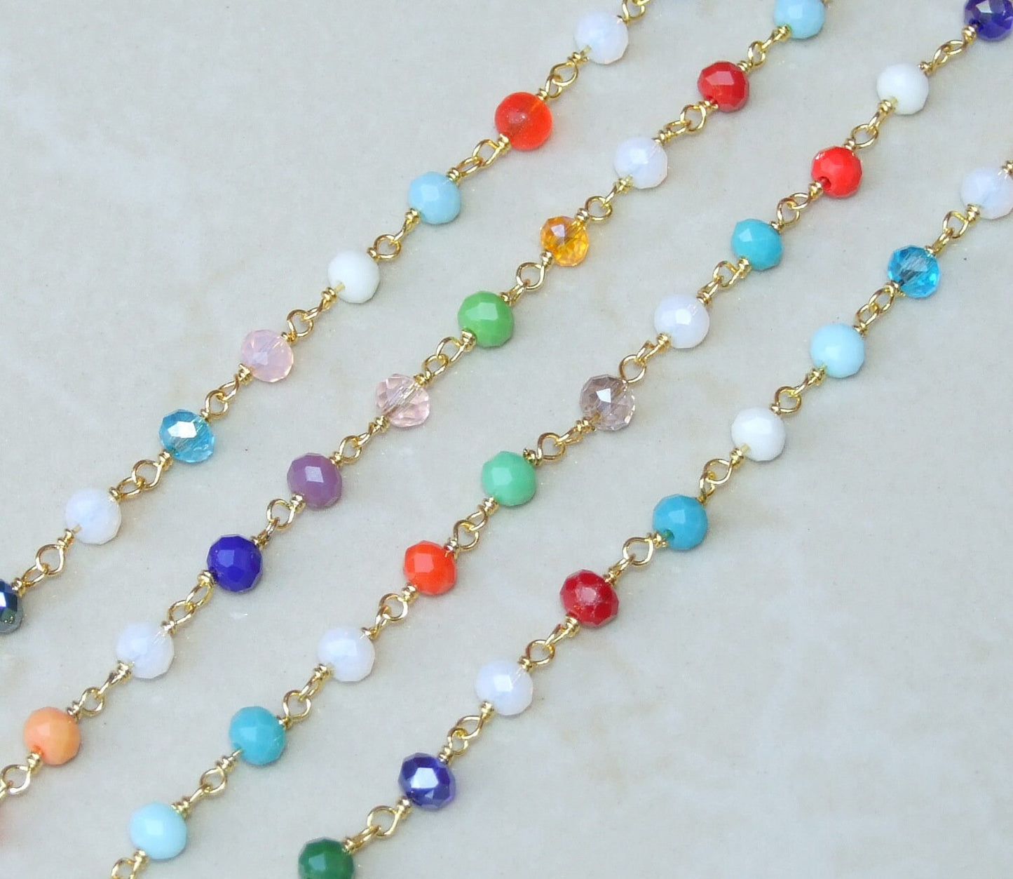 Multicolored Glass Rosary Chain, Bulk Chain, Rondelle Glass Beads, Beaded Chain, Body Chain Jewelry, Gold Chain, Necklace Chain, Belly Chain - EDGBeadsandGems