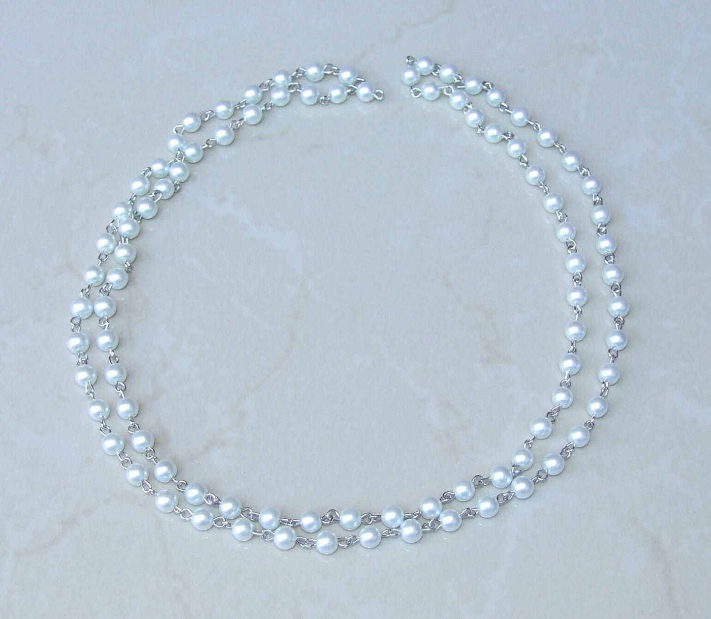 White Pearl Rosary Chain, Bulk Chain, 1 Meter, Glass Beads, Beaded Chain, Body Chain Jewelry, Silver Chain, Necklace Chain, Belly Chain, 8mm - EDGBeadsandGems