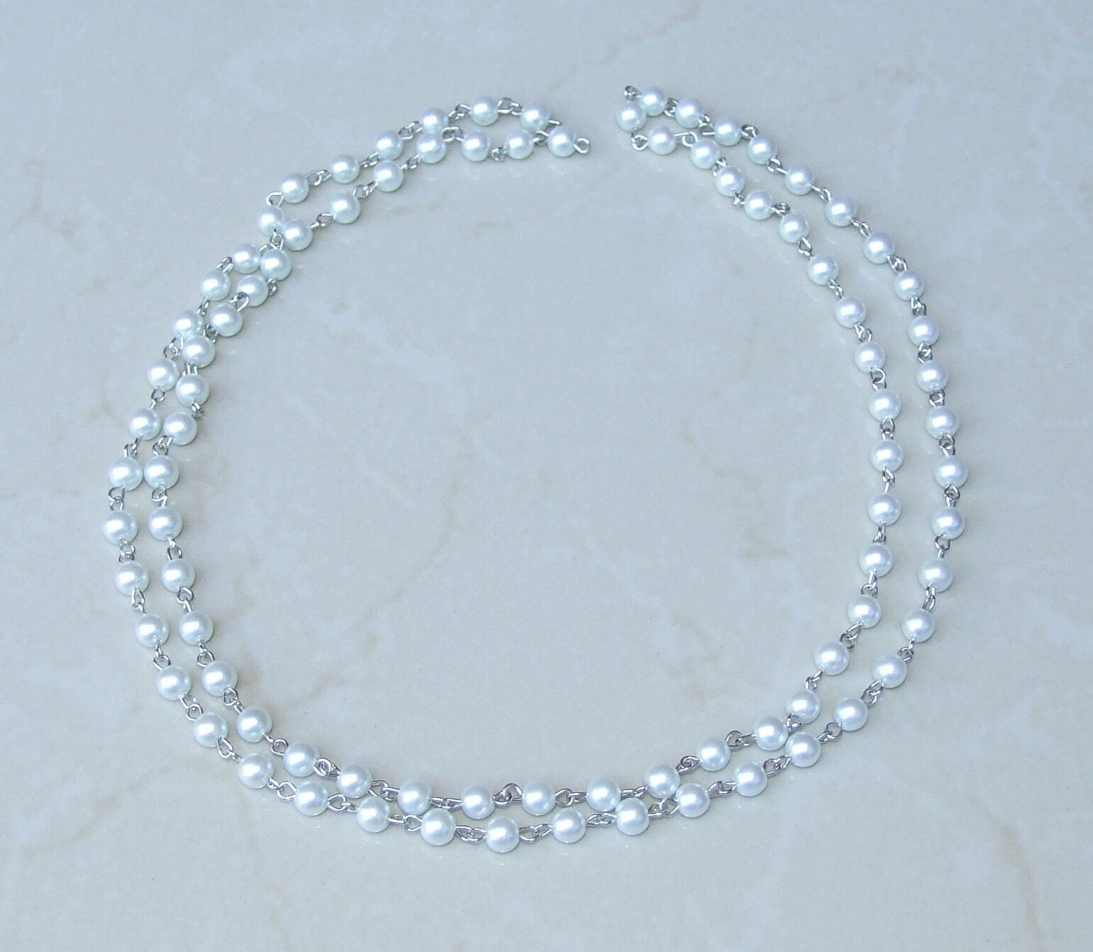 White Pearl Rosary Chain, Bulk Chain, 1 Meter, Glass Beads, Beaded Chain, Body Chain Jewelry, Silver Chain, Necklace Chain, Belly Chain, 8mm - EDGBeadsandGems