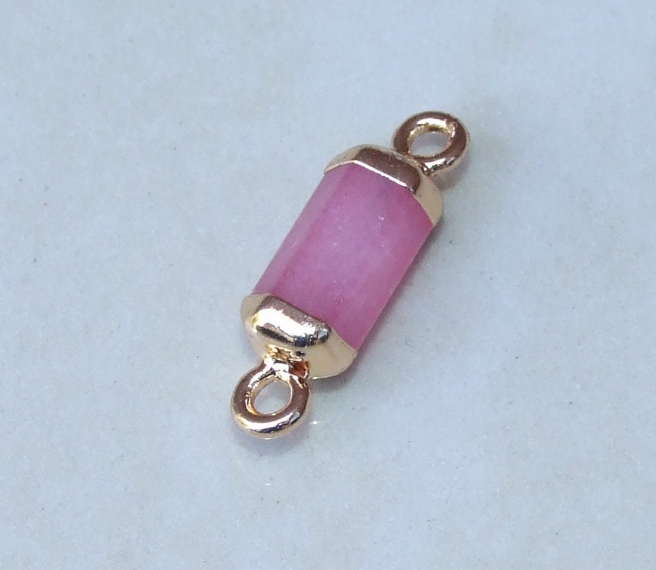 Small Pink Jade Connector, Faceted Link Tube Cylinder Connector, Stone Pendant, Pink Jade Pendant, Gemstone Pendant, 5mm x 22mm - EDGBeadsandGems
