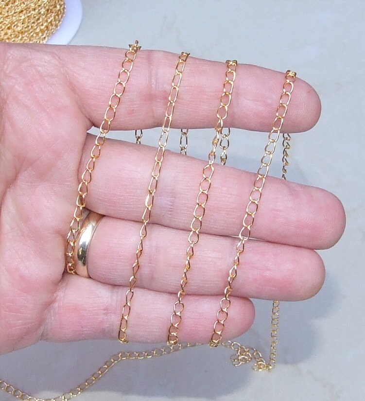 Twisted Oval Link Thin Curb Chain, Gold Plated, Brass Chain, Jewelry Chain, Necklace Chain, Body Chain, Bulk Chain, 5mm x 4mm - 54mm-G - EDGBeadsandGems