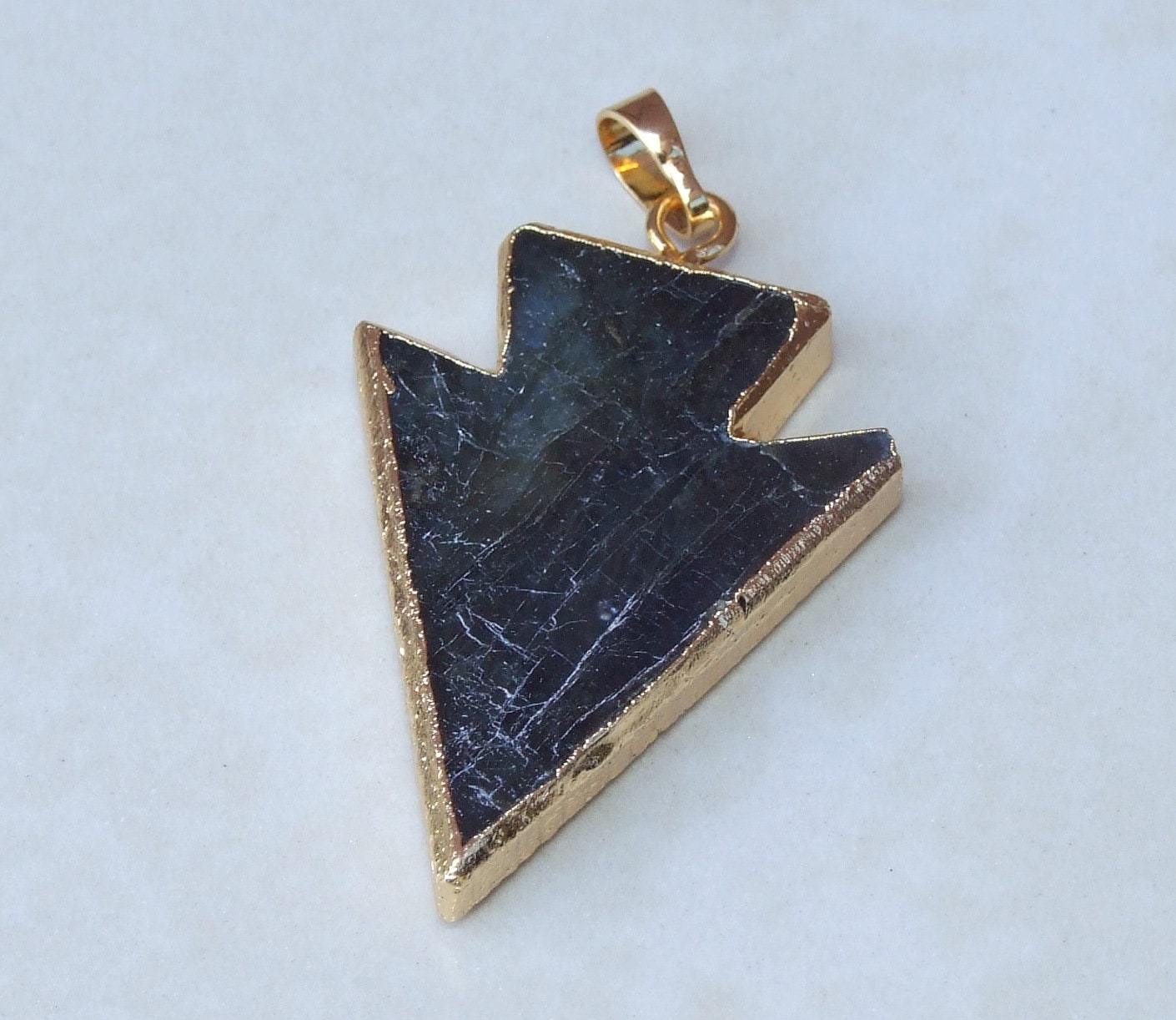 Labradorite Arrowhead Pendant - Labradorite Arrow Pendant - Labradorite Pendant - Gold Edge - Gemstone Pendant - 30mm x 39mm - 4684 - EDGBeadsandGems