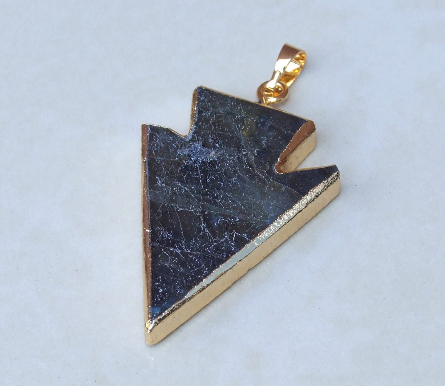 Labradorite Arrowhead Pendant - Labradorite Arrow Pendant - Labradorite Pendant - Gold Edge - Gemstone Pendant - 28mm x 40mm - 4687 - EDGBeadsandGems