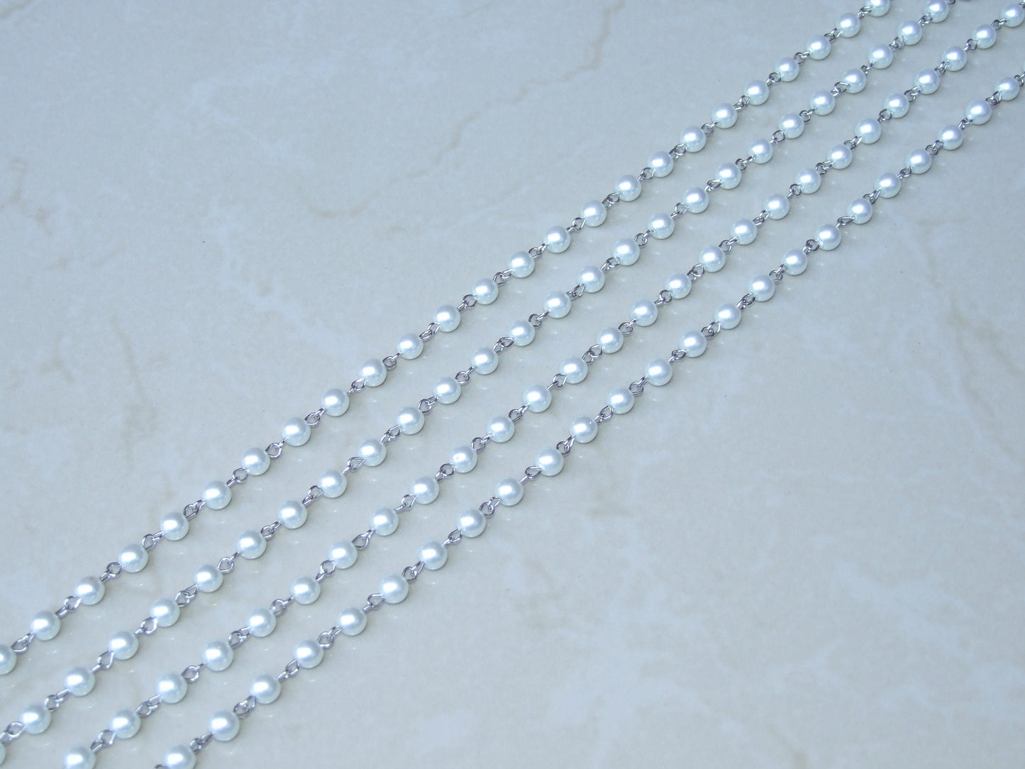 White Pearl Rosary Chain, Bulk Chain, 1 Meter, Glass Beads, Beaded Chain, Body Chain Jewelry, Silver Chain, Necklace Chain, Belly Chain, 8mm - EDGBeadsandGems