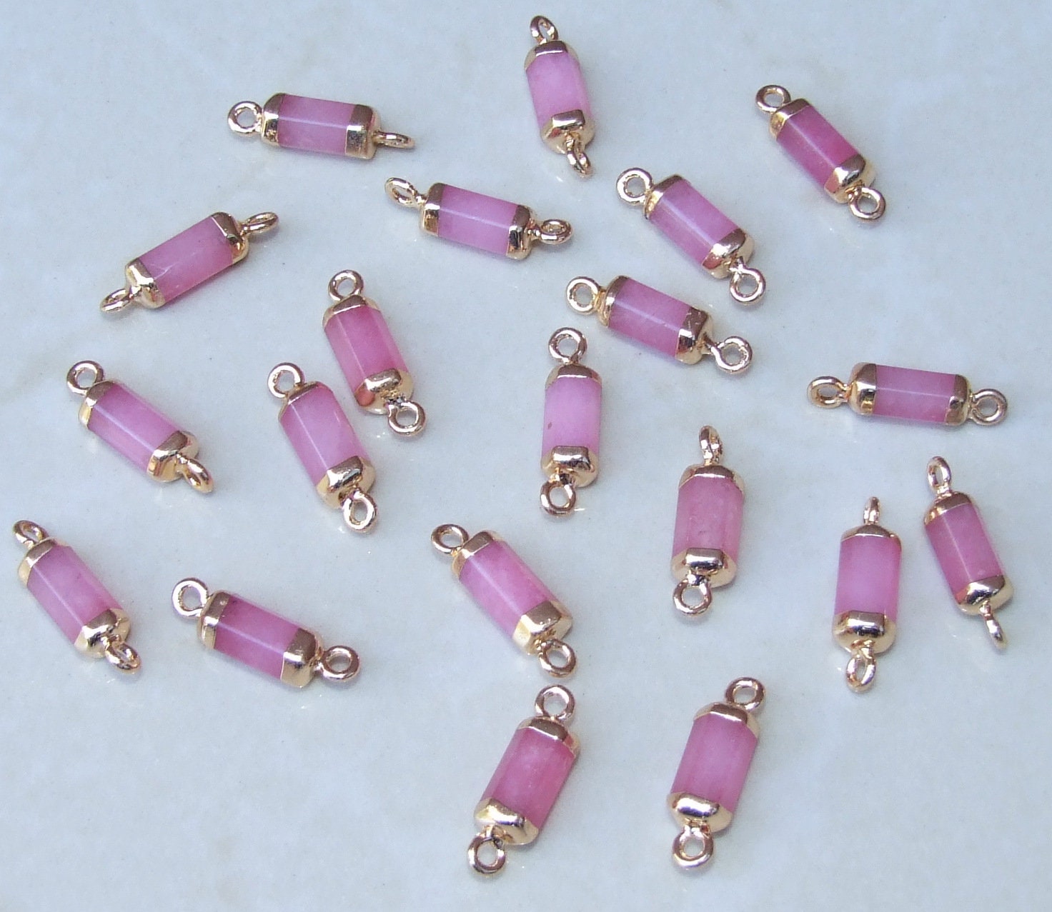 Small Pink Jade Connector, Faceted Link Tube Cylinder Connector, Stone Pendant, Pink Jade Pendant, Gemstone Pendant, 5mm x 22mm - EDGBeadsandGems