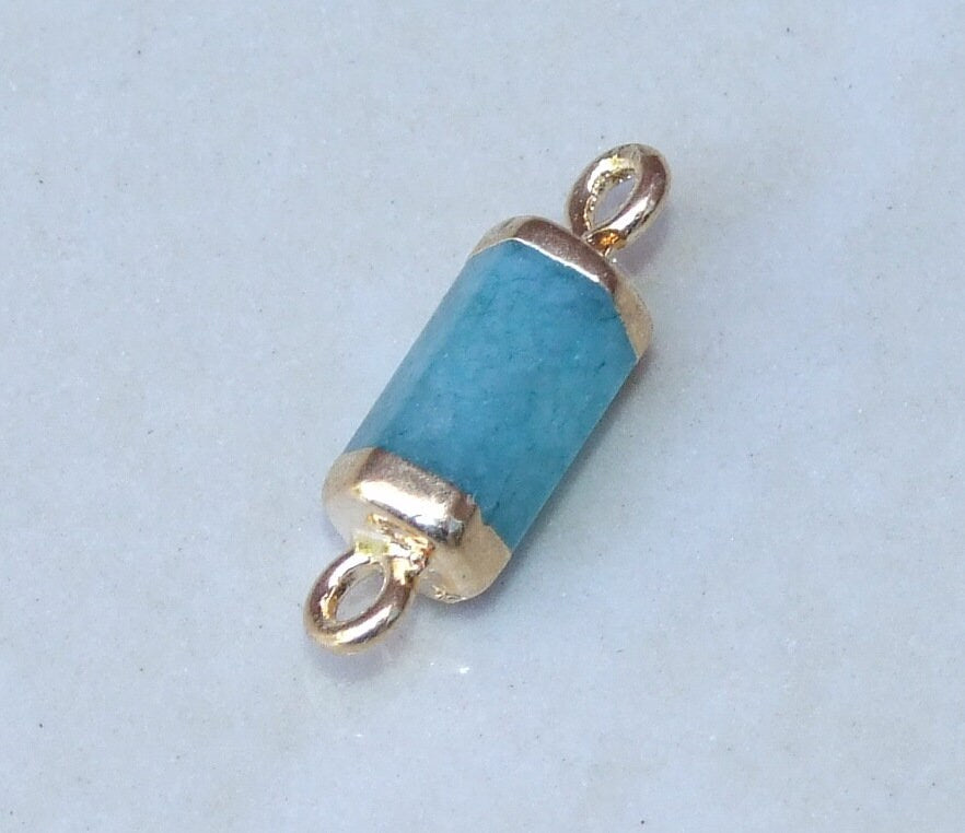 Small Green Jade Connector, Faceted Link Tube Cylinder Connector, Stone Pendant, Green Jade Pendant, Gemstone Pendant, 5mm x 20mm - EDGBeadsandGems