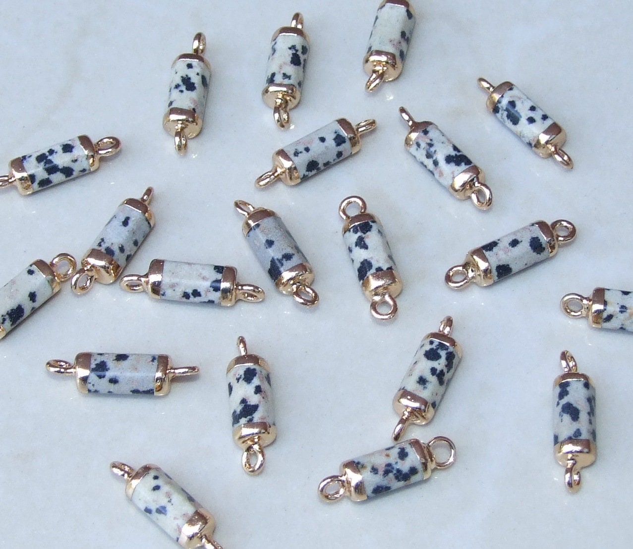 Small Dalmatian Jasper Connector, Faceted Link Tube Cylinder Connector, Stone Pendant, Dalmatian Jasper Pendant, Gemstone Pendant 5mm x 20mm - EDGBeadsandGems
