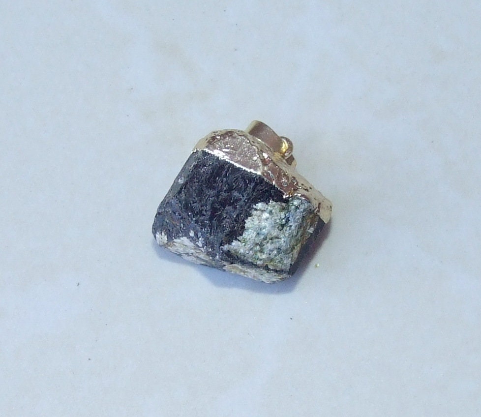 Black Tourmaline Pendant - Gemstone Pendant - Gold Cap and Bail - Raw - Rough - Natural Stone - Jewelry Stones - 18mm x 20mm - 4920 - EDGBeadsandGems