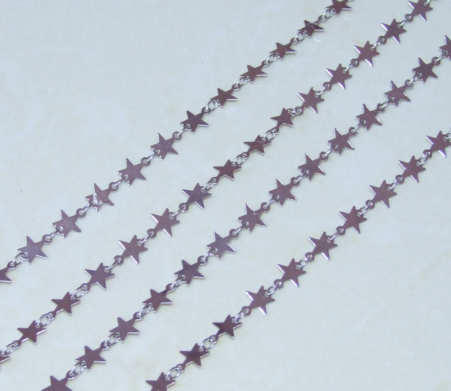 Silver Star Shaped Chain, Necklace Chain, Bulk Chain, Jewelry Making, Body Chain, Belly Chain, By the Foot, 6.5mm x .3mm - EDGBeadsandGems