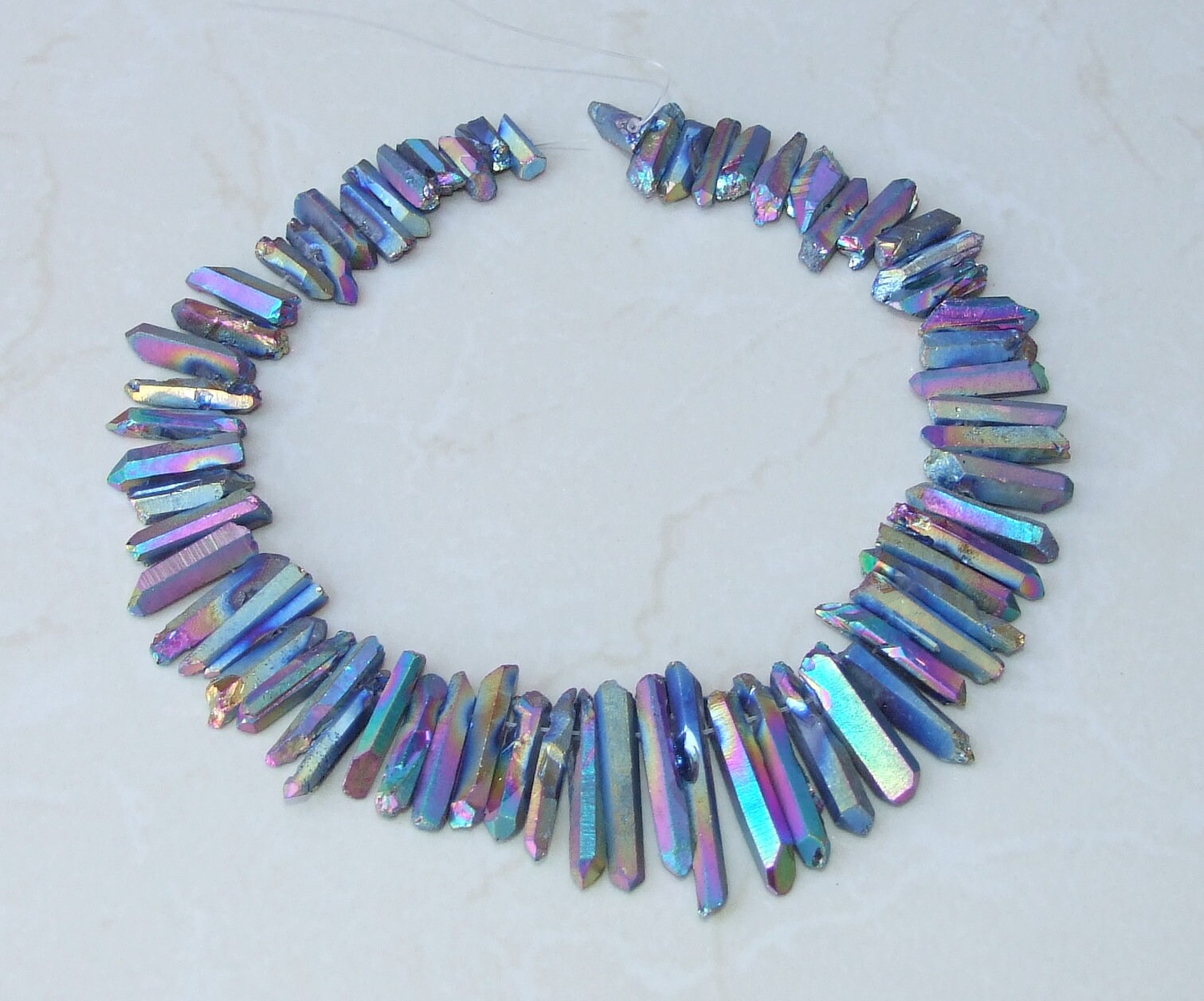 Rainbow Titanium Quartz Cluster Point, Titanium Quartz Points Strand, Raw Quartz Points Drilled, Quartz Crystals Points, Strand of Bead - EDGBeadsandGems